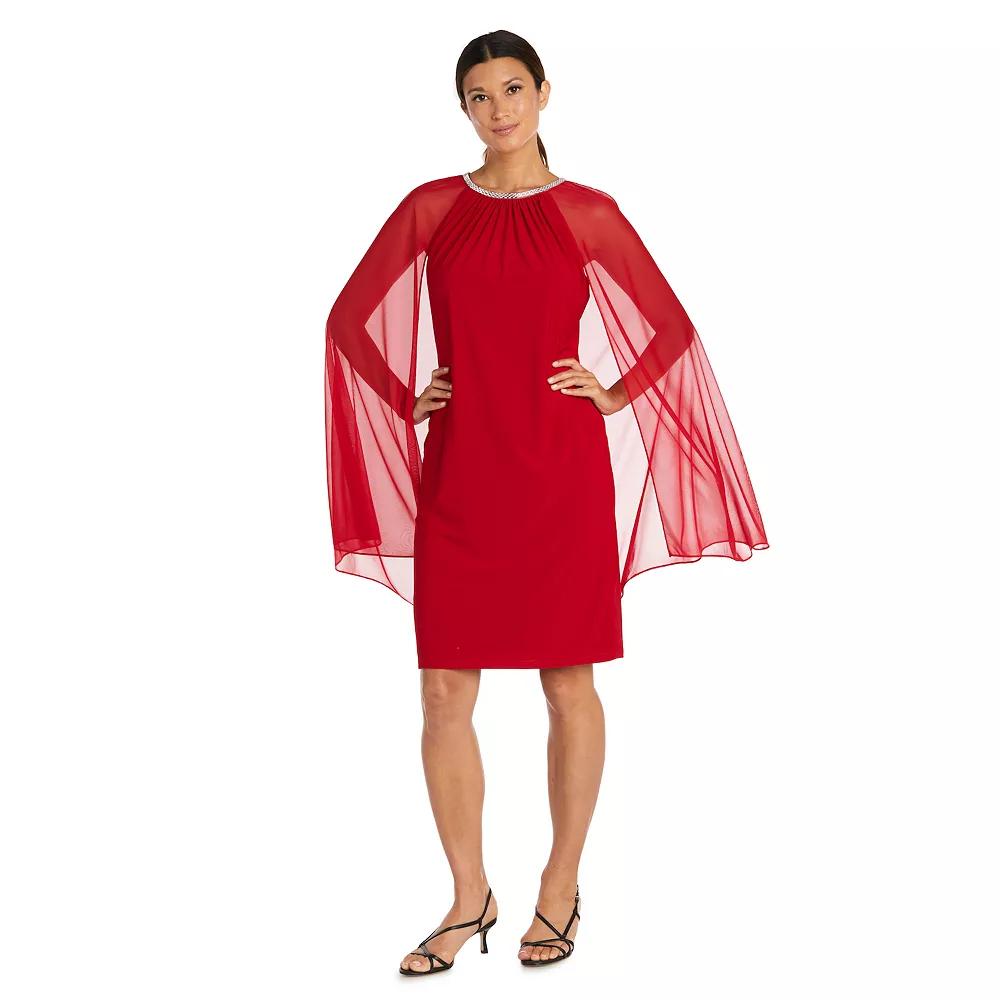 Womens R&M Richards Rhinestone-Neck Caped Dress Product Image
