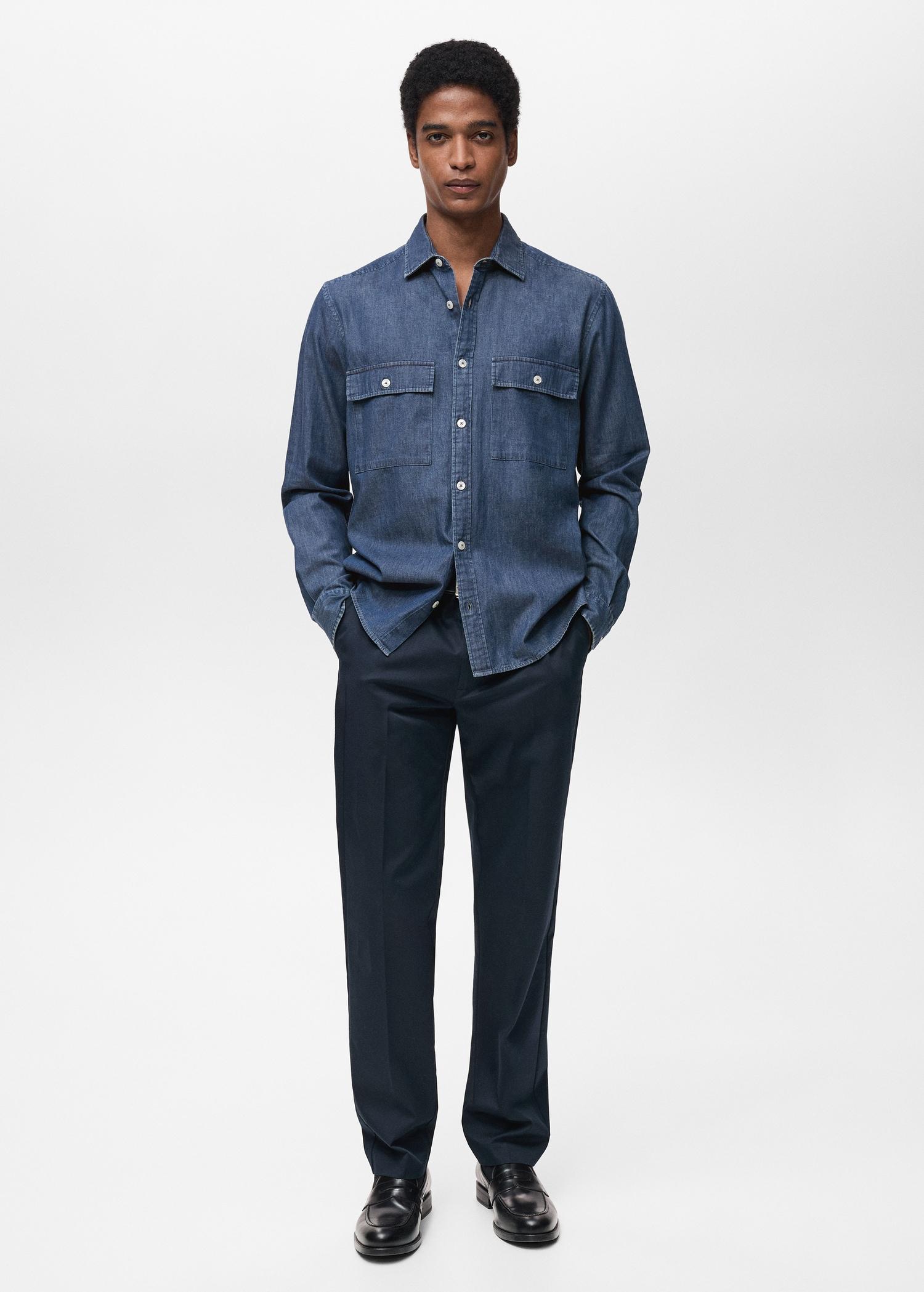 100% cotton chambray shirt - Men | MANGO USA Product Image