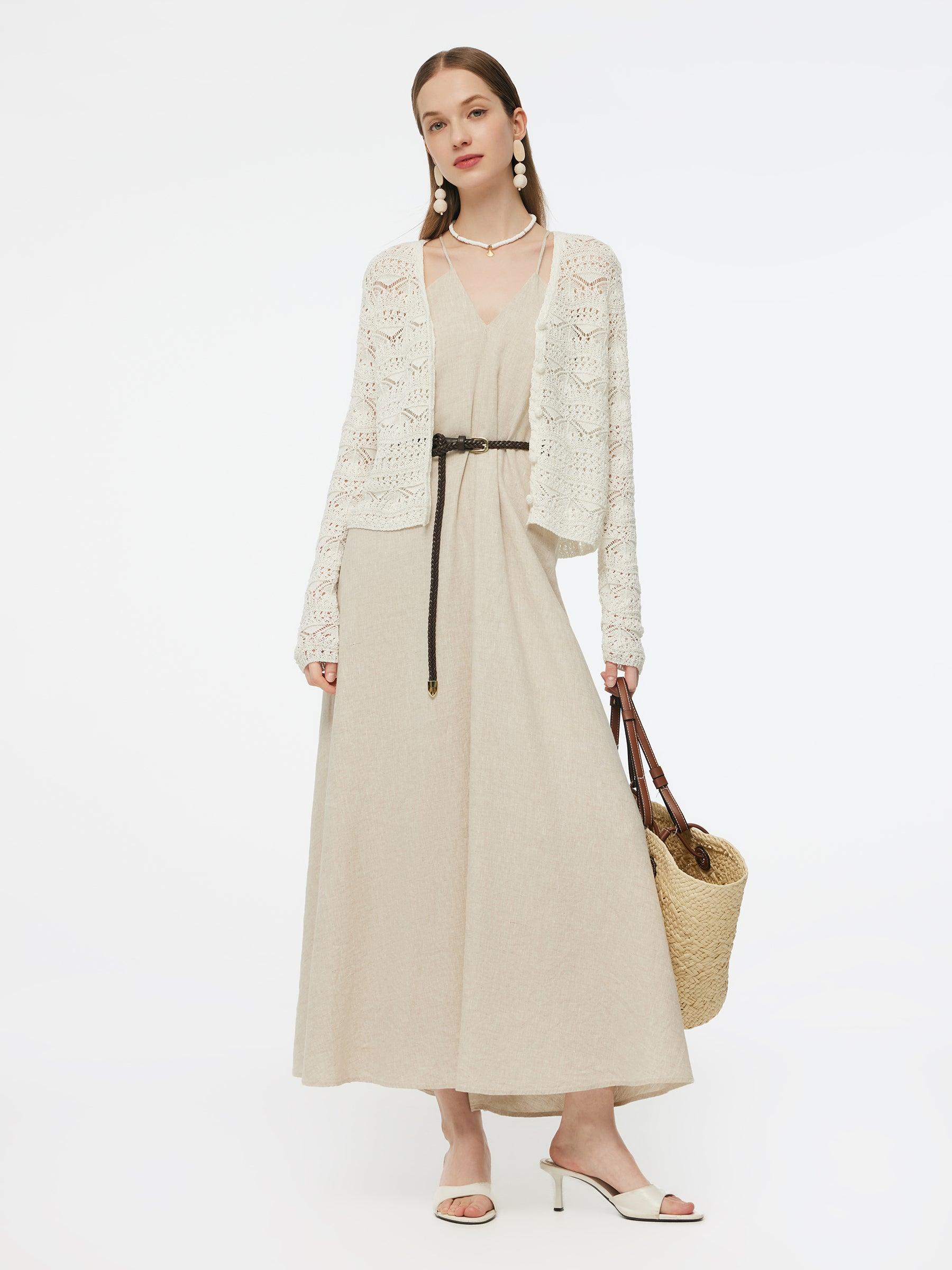 100% Linen Women Backless Strap Maxi Dress Product Image