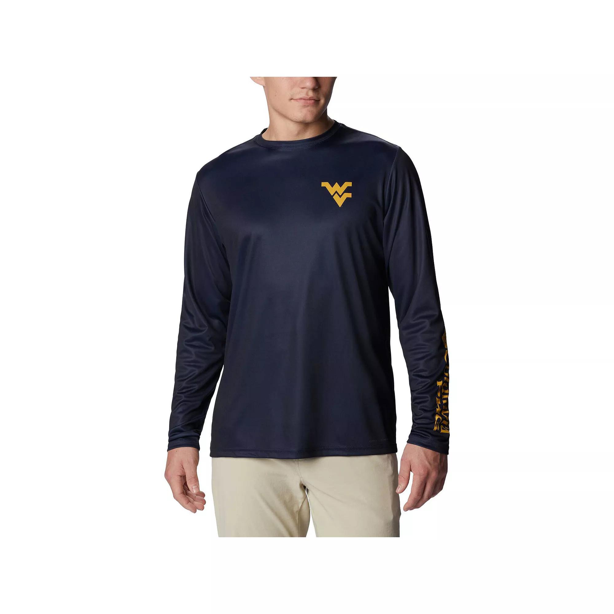 Men's Columbia Navy West Virginia Mountaineers Terminal Shot Omni-Shade Omni-Wick Long Sleeve T-Shirt,  Product Image