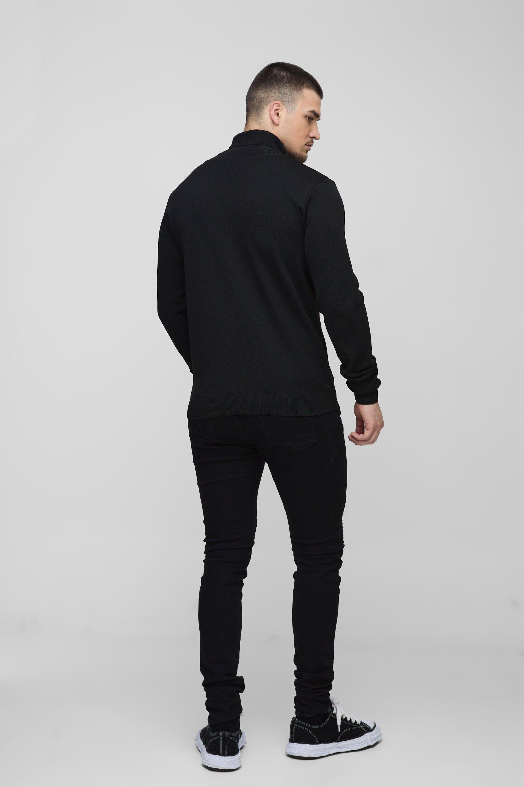 Tall Basic Regular Fit Roll Neck Sweater in Black | boohooMAN USA Product Image