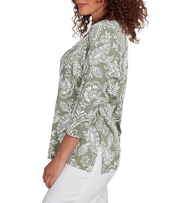 Ruby Rd. Petite Size Jacobean Print Scoop Neck 3/4 Sleeve Top Product Image