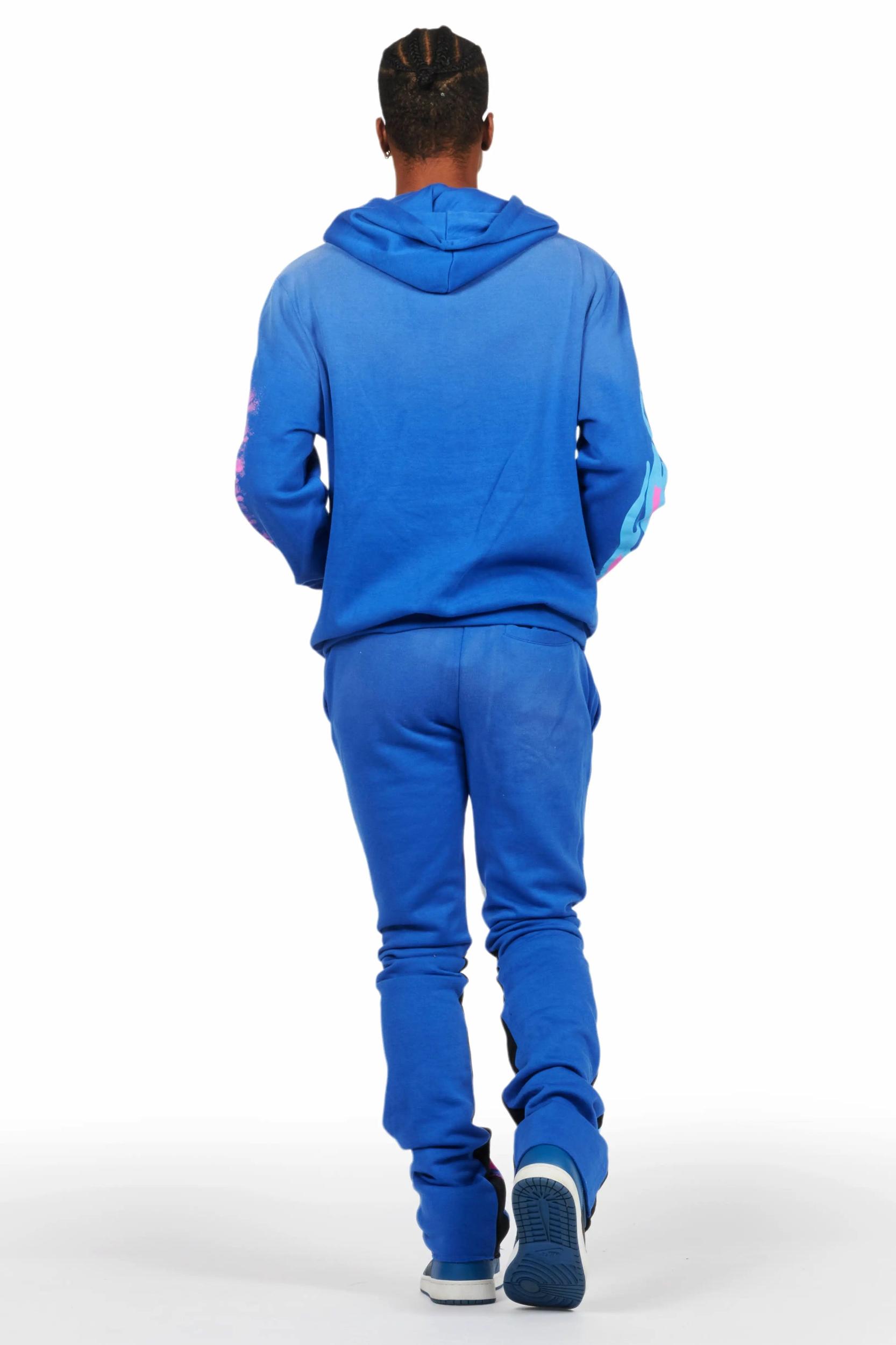 Beno Royal Blue Stacked Flare Hoodie Track Set Male Product Image
