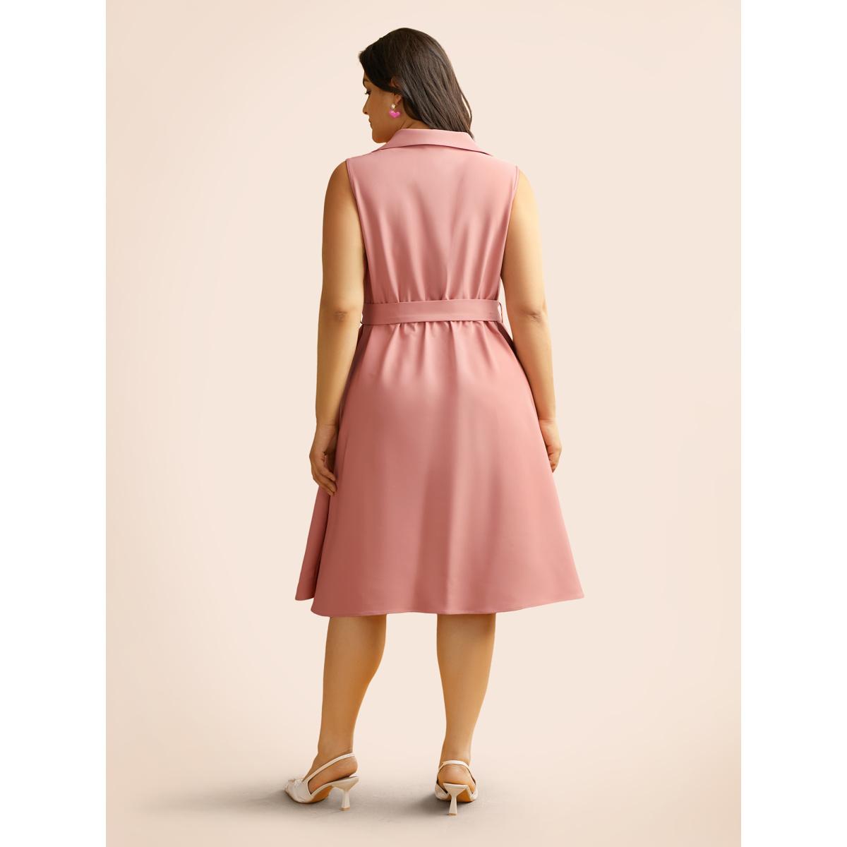 Plus Size Sleeveless Chest Flaps Midi Dress Crepe Women Cocktail Belted Party Curvy Bloomchic 30/6X Product Image