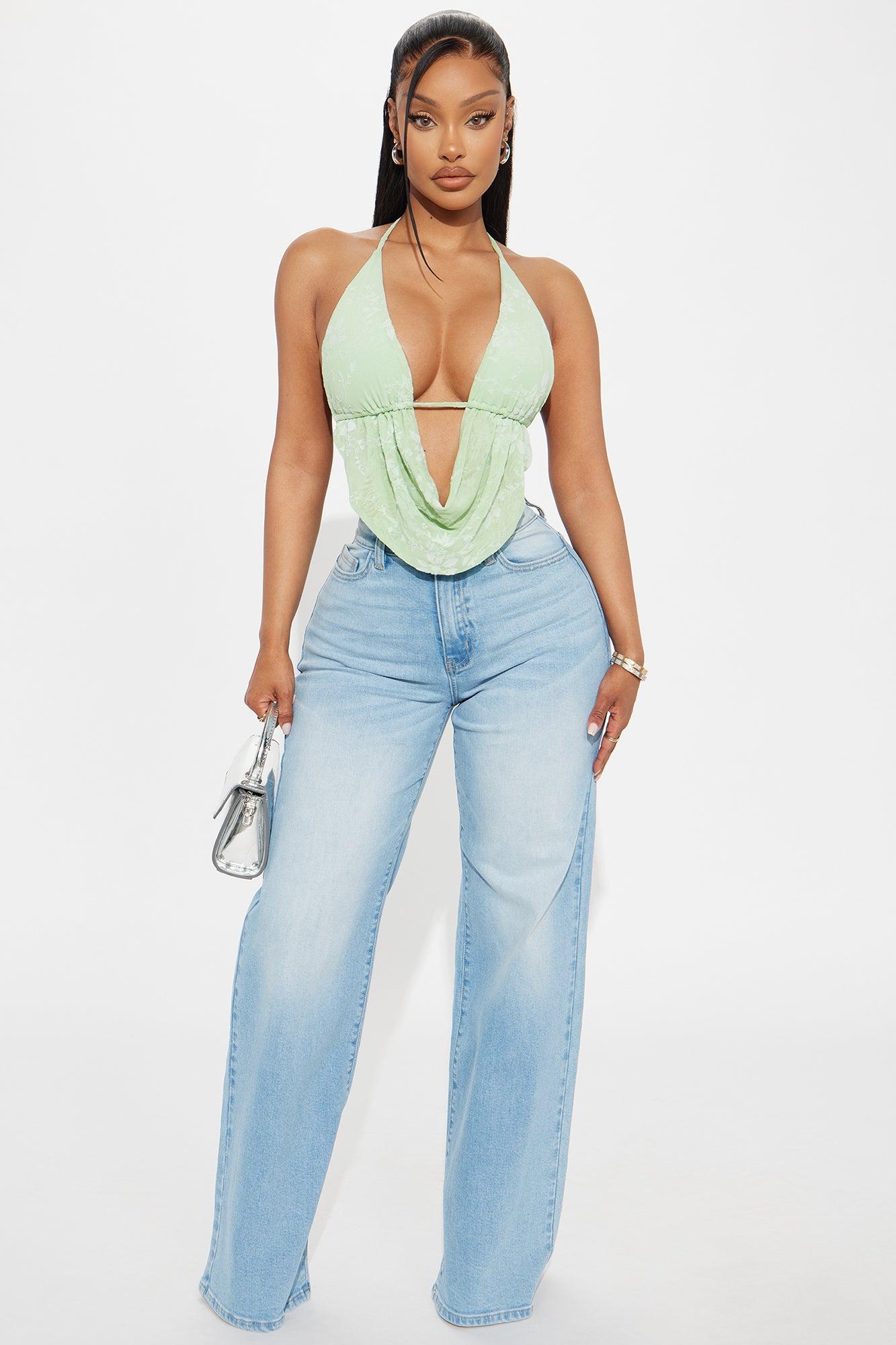 Vita Flocked Halter Top - Sage Female Product Image