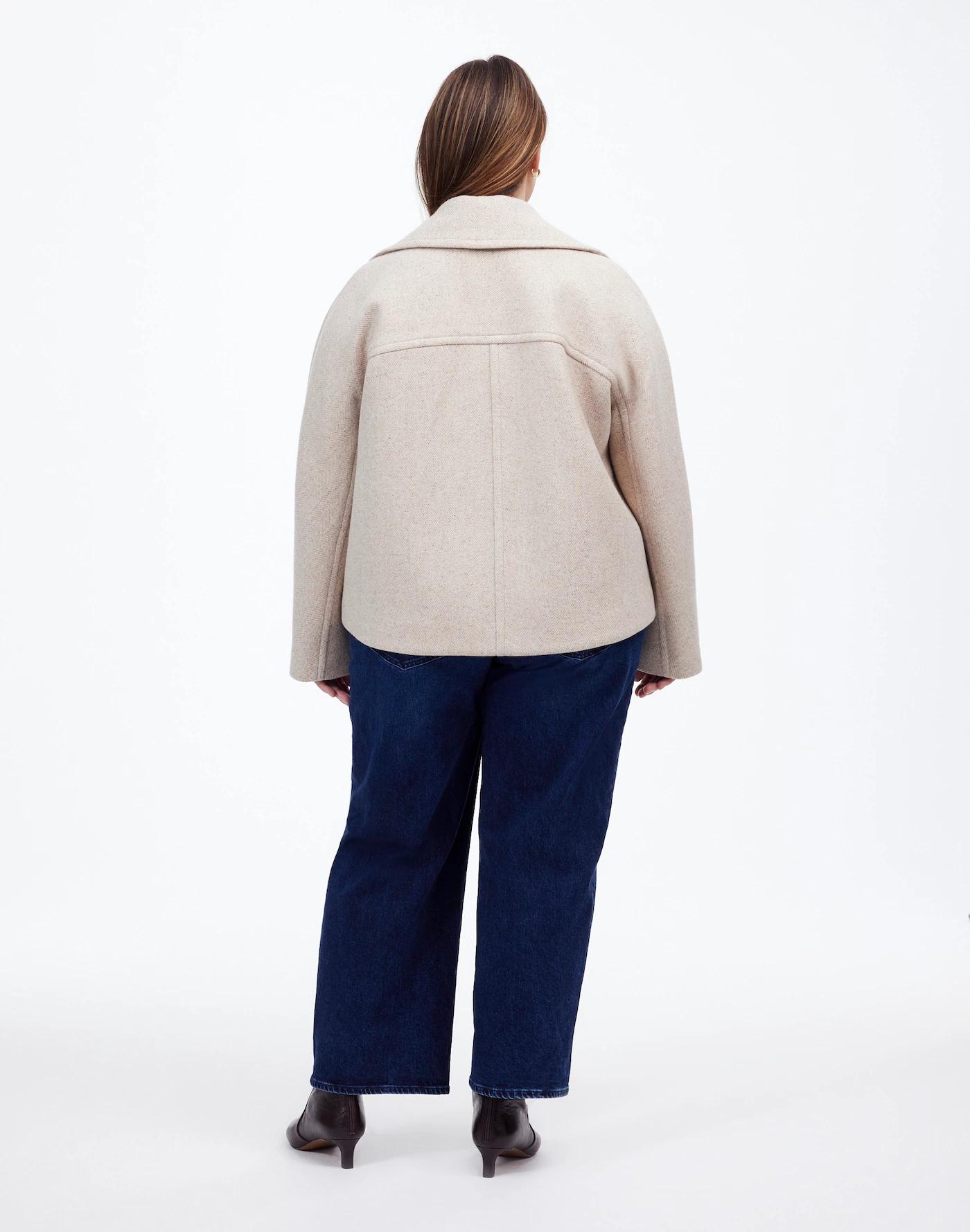 Plus Oversized-Collar Short Peacoat in Herringbone Product Image