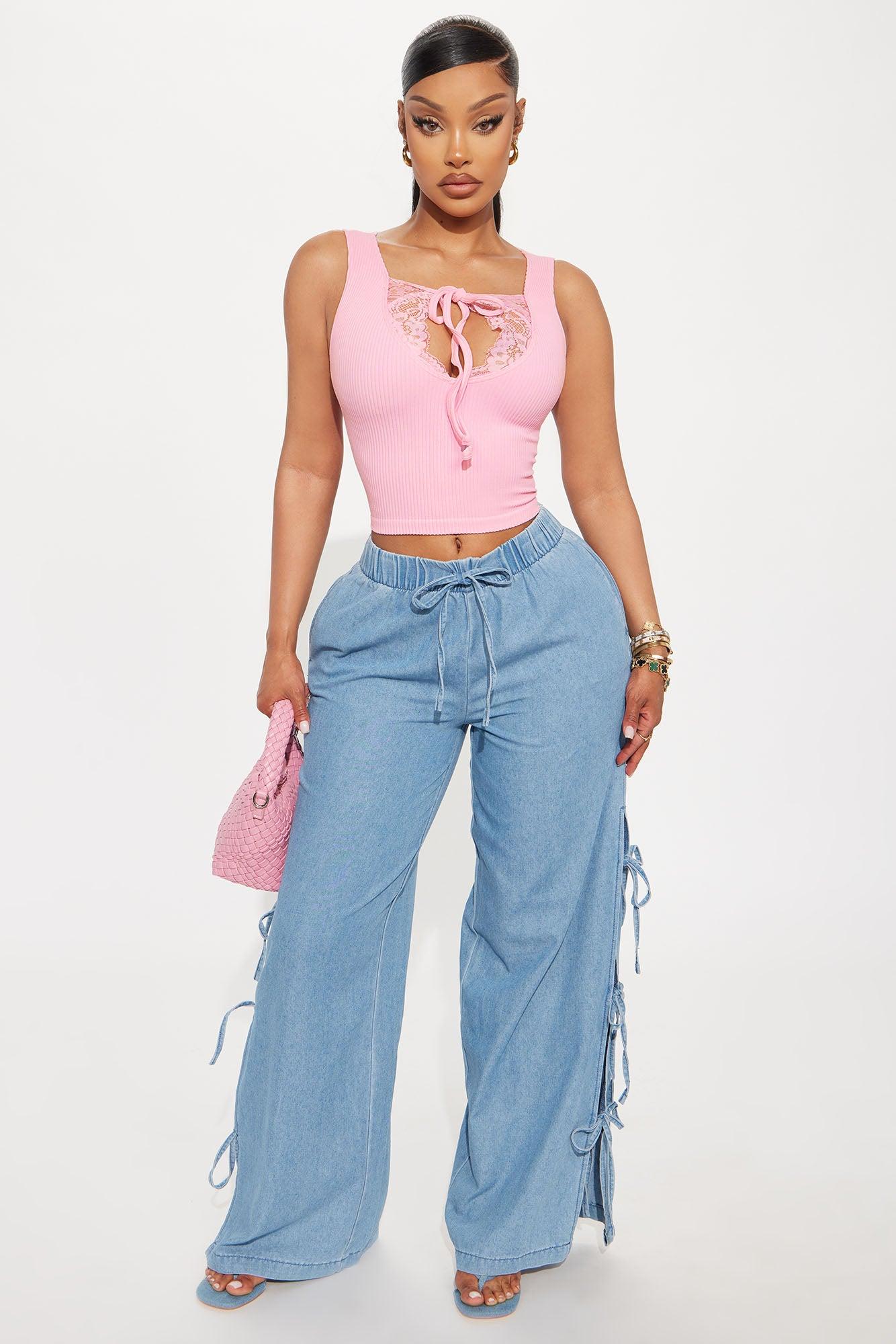 Liv Lace Trim Seamless Tank Top - Pink Female Product Image