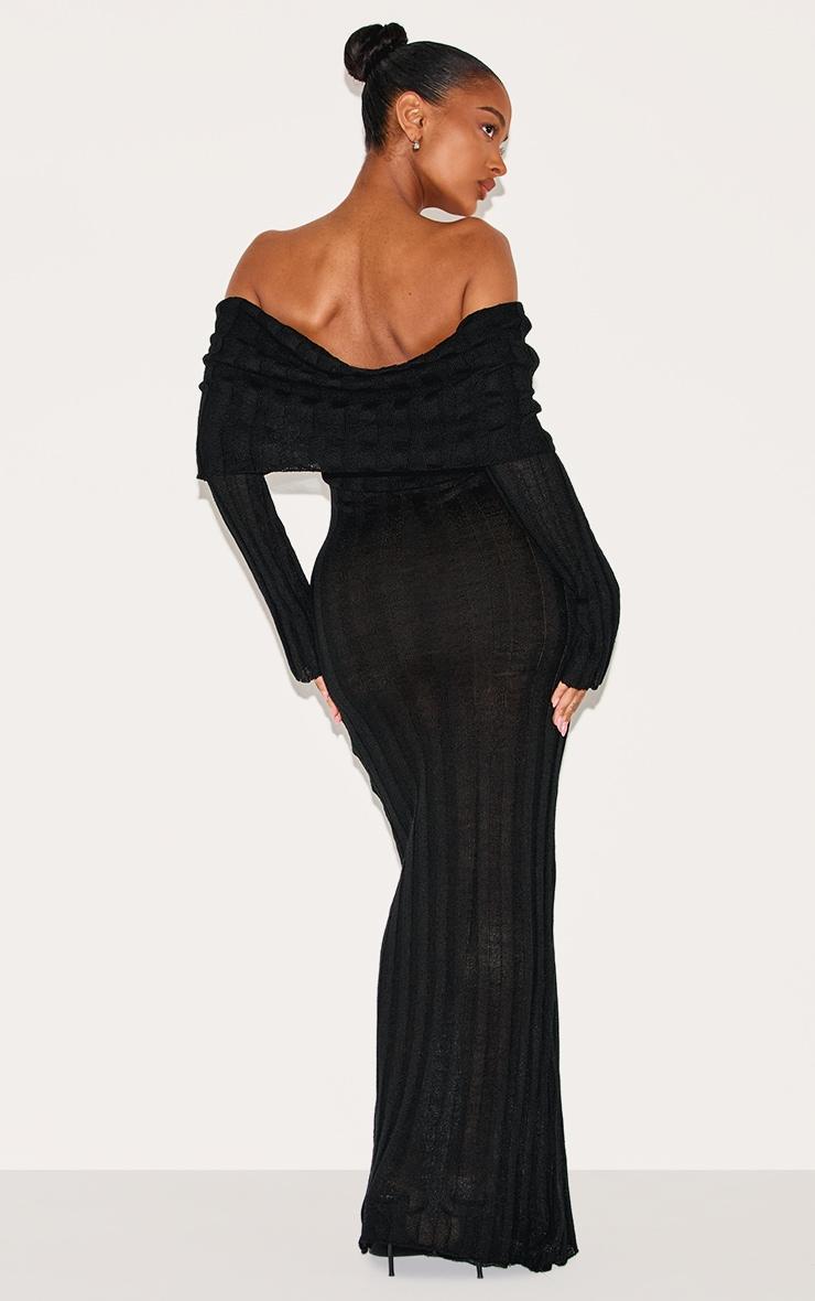 Shape Black Rib Bardot Long Sleeve Maxi Dress Product Image