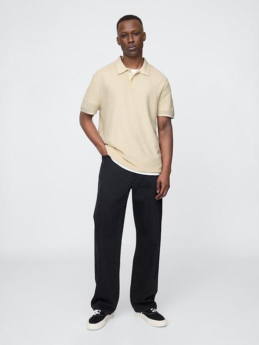 Textured Crochet Polo Shirt Product Image