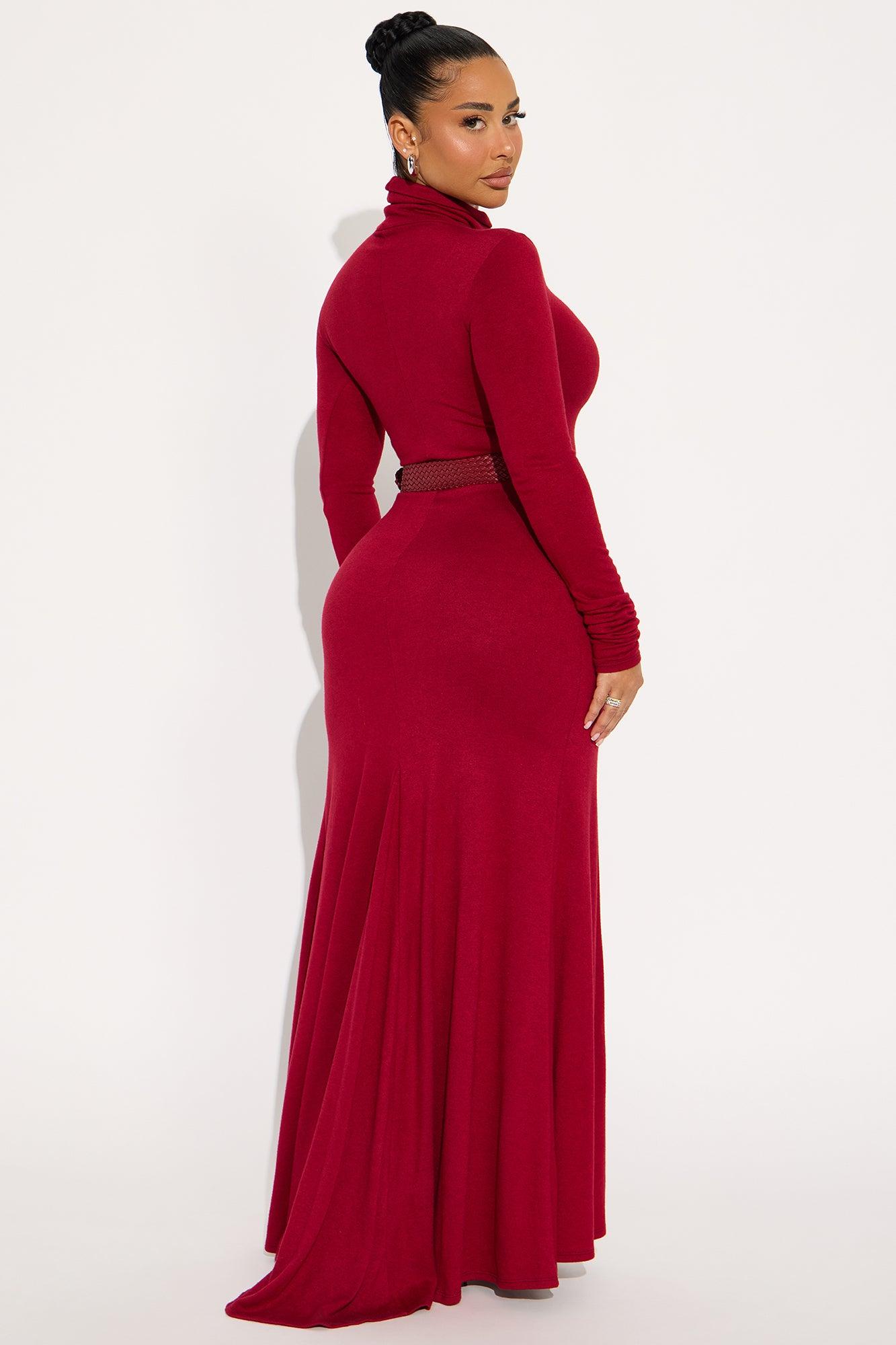 Lilianna Turtle Neck Maxi Dress - Burgundy Female Product Image