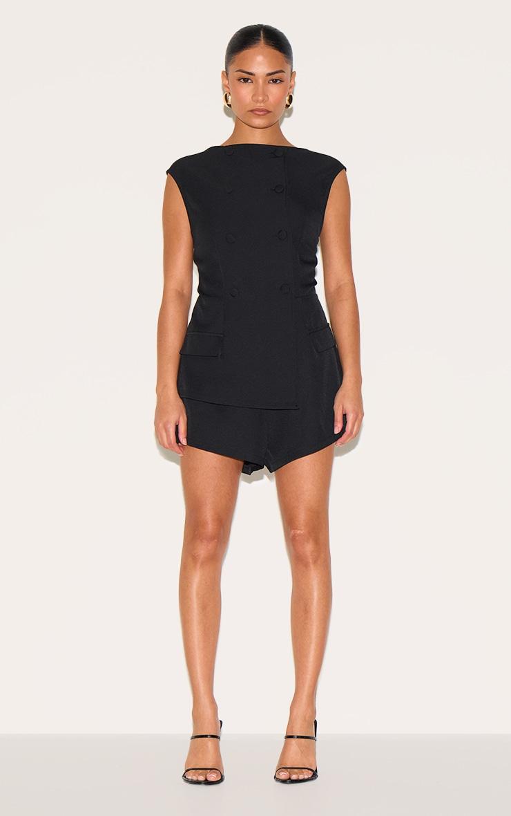 Petite Black Sleeveless Tailored Romper Product Image