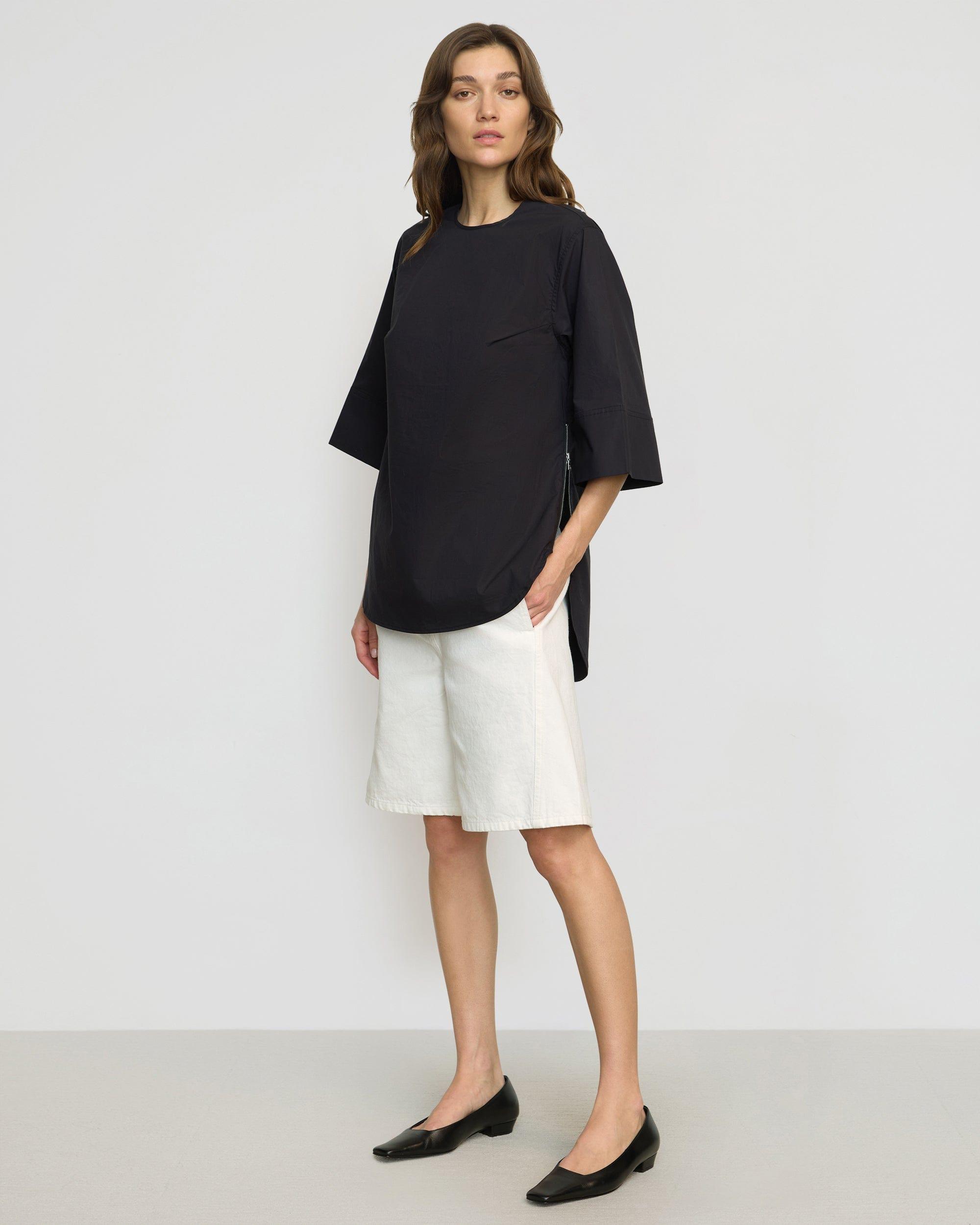 Catie Side-Zip Oversized Tulip-Hem Top Product Image