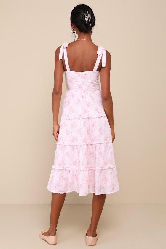 Unbelievably Darling Pink Floral Buster Tie-Strap Midi Dress Product Image