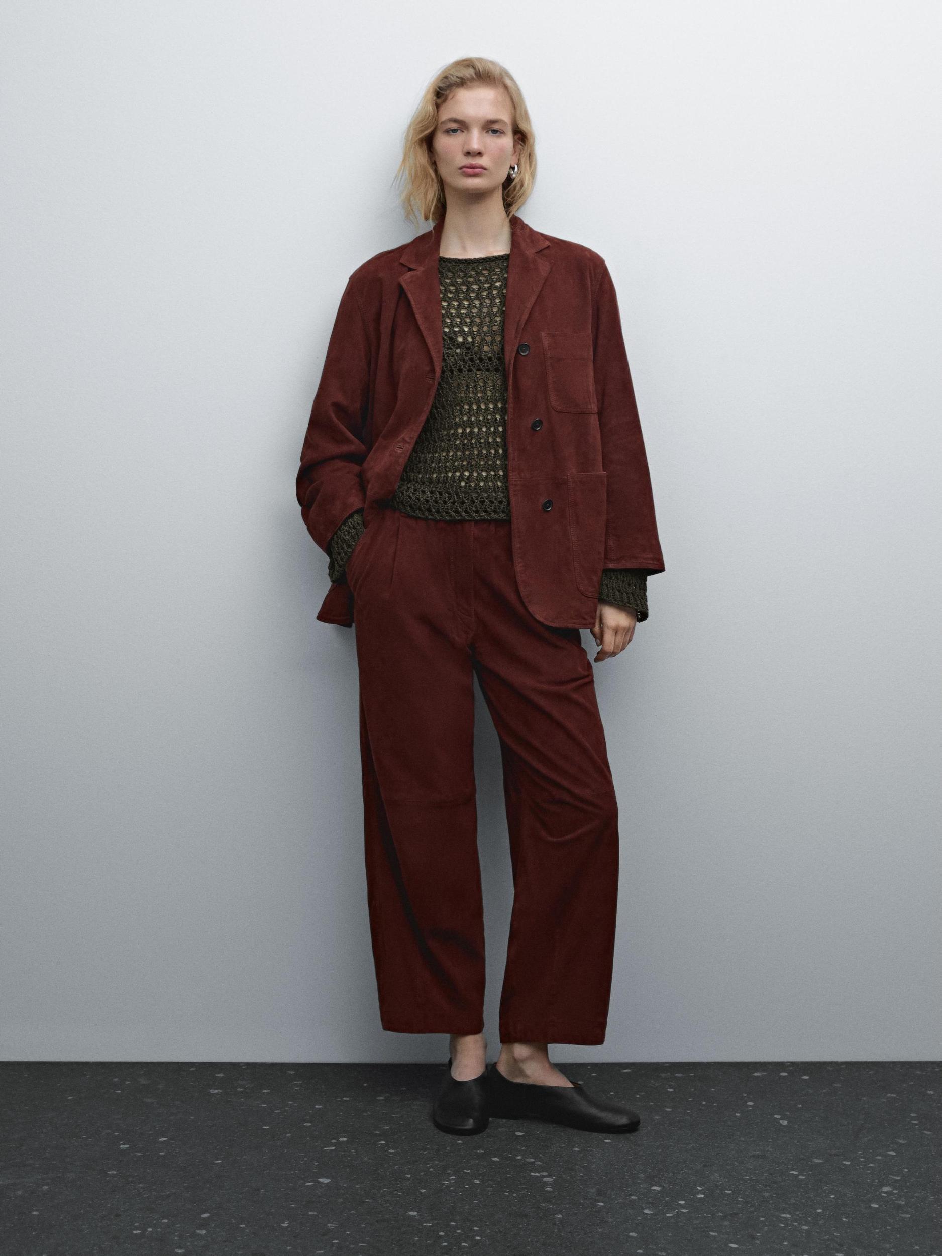 Low-rise cropped suede leather trousers Product Image