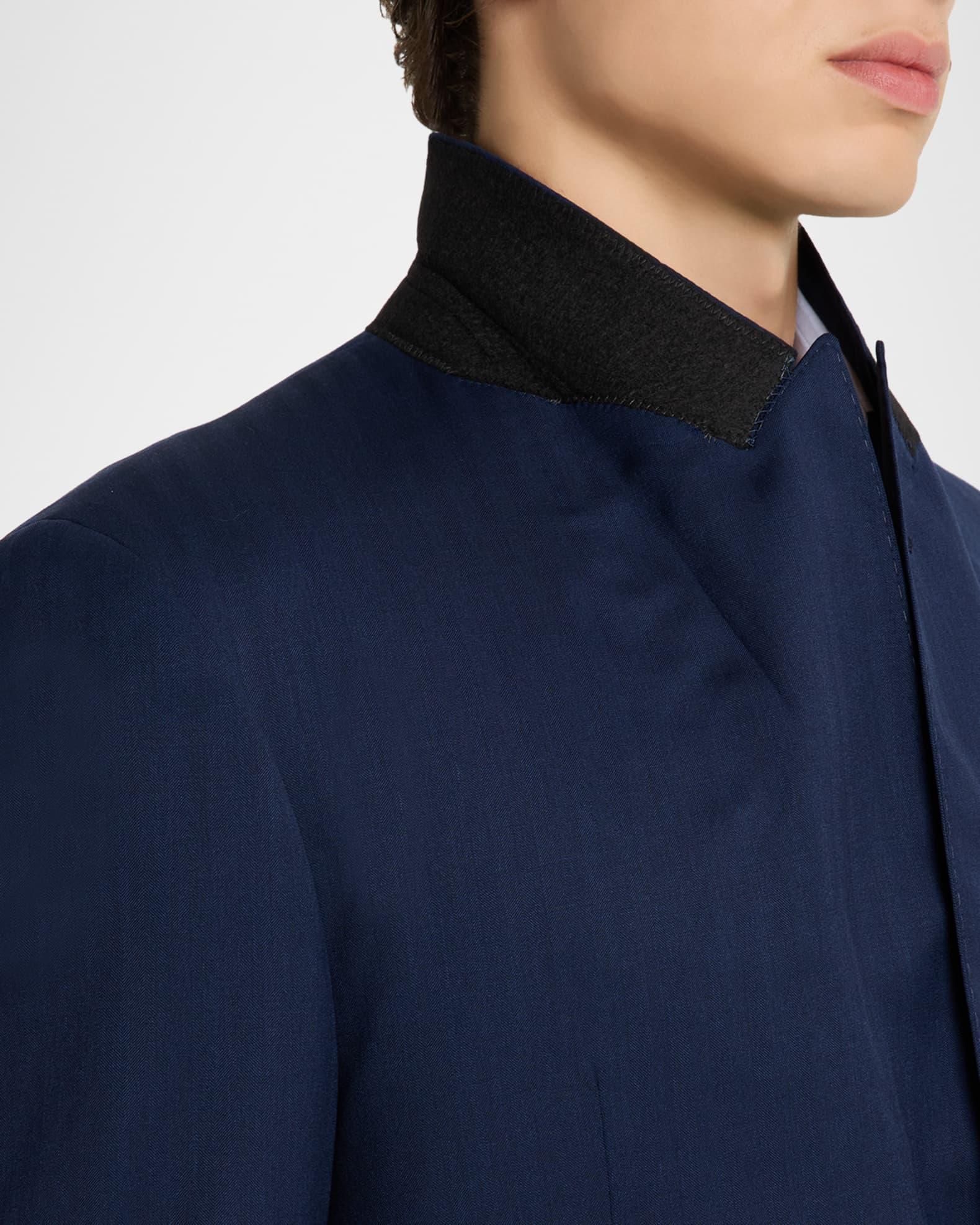 Men's 130s Wool Micro-Herringbone Peak Lapel G Line Suit Product Image