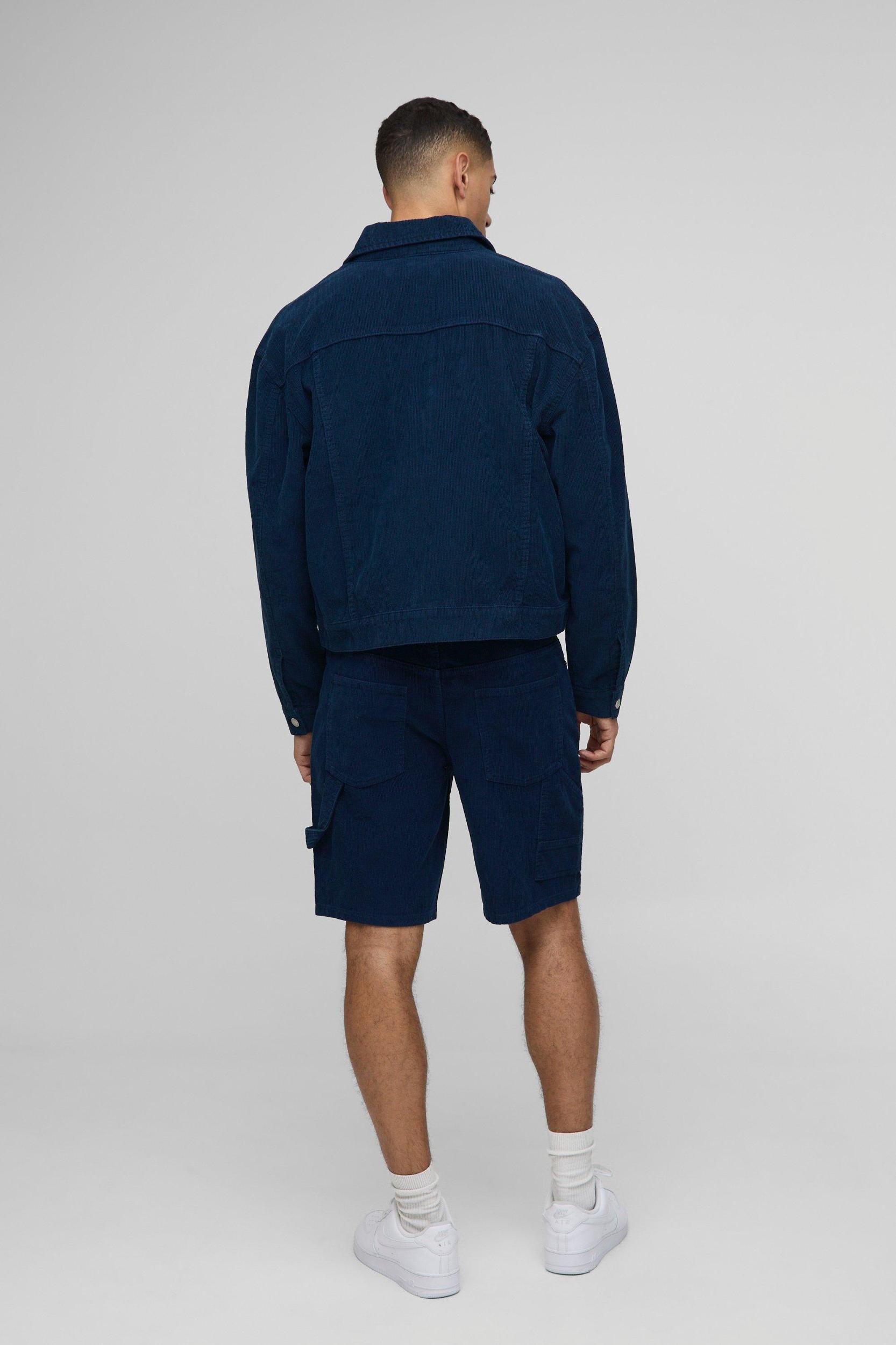 Relaxed Fit Fixed Waist Navy Cord Shorts | boohooMAN USA Product Image