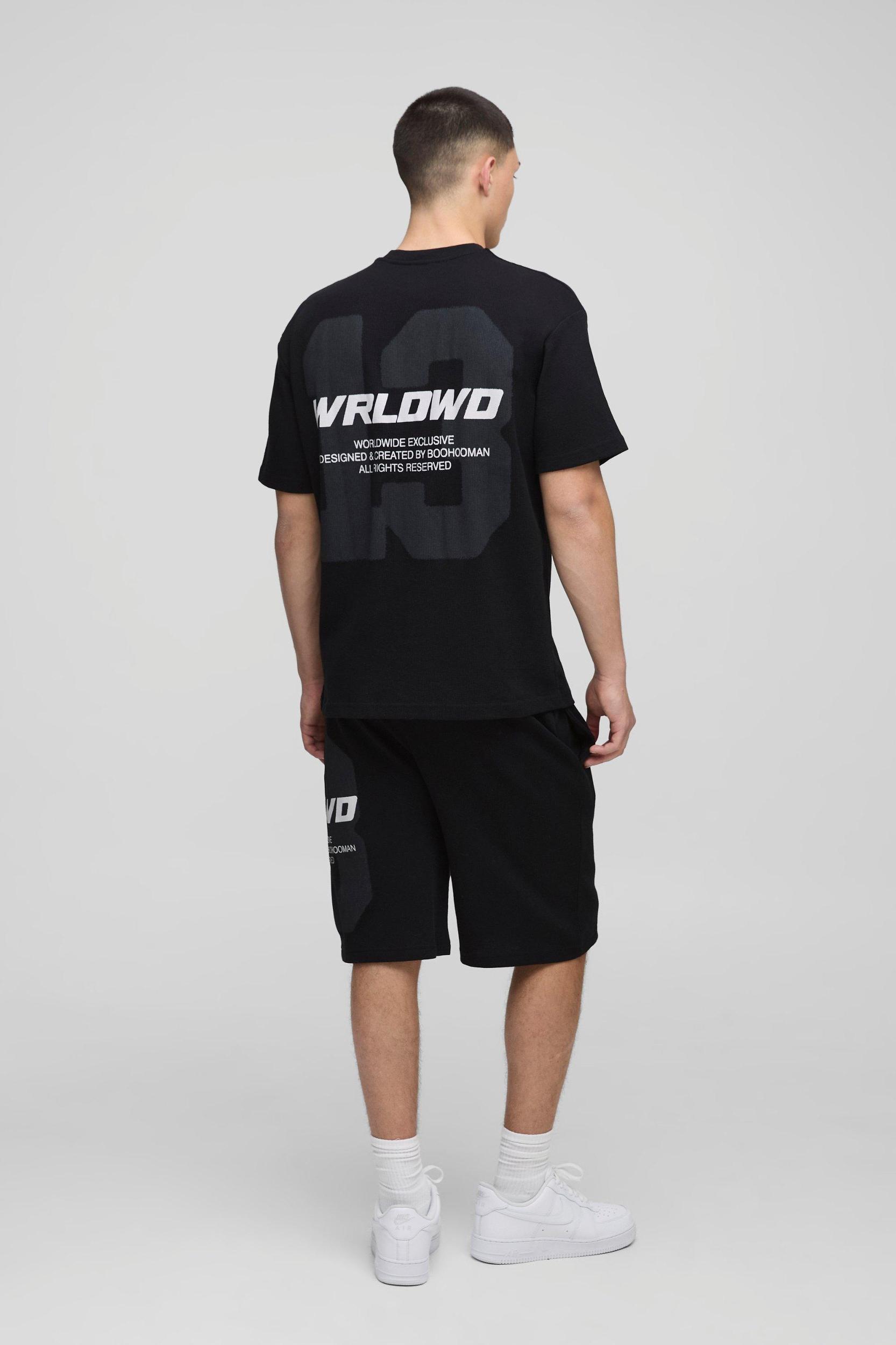 Oversized Waffle 13 Varsity Printed Short | boohooMAN USA Product Image