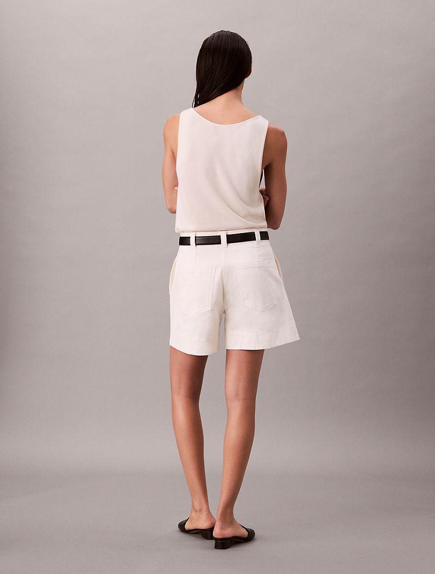 Cotton Stretch Twill Pleated Bermuda Shorts  Product Image