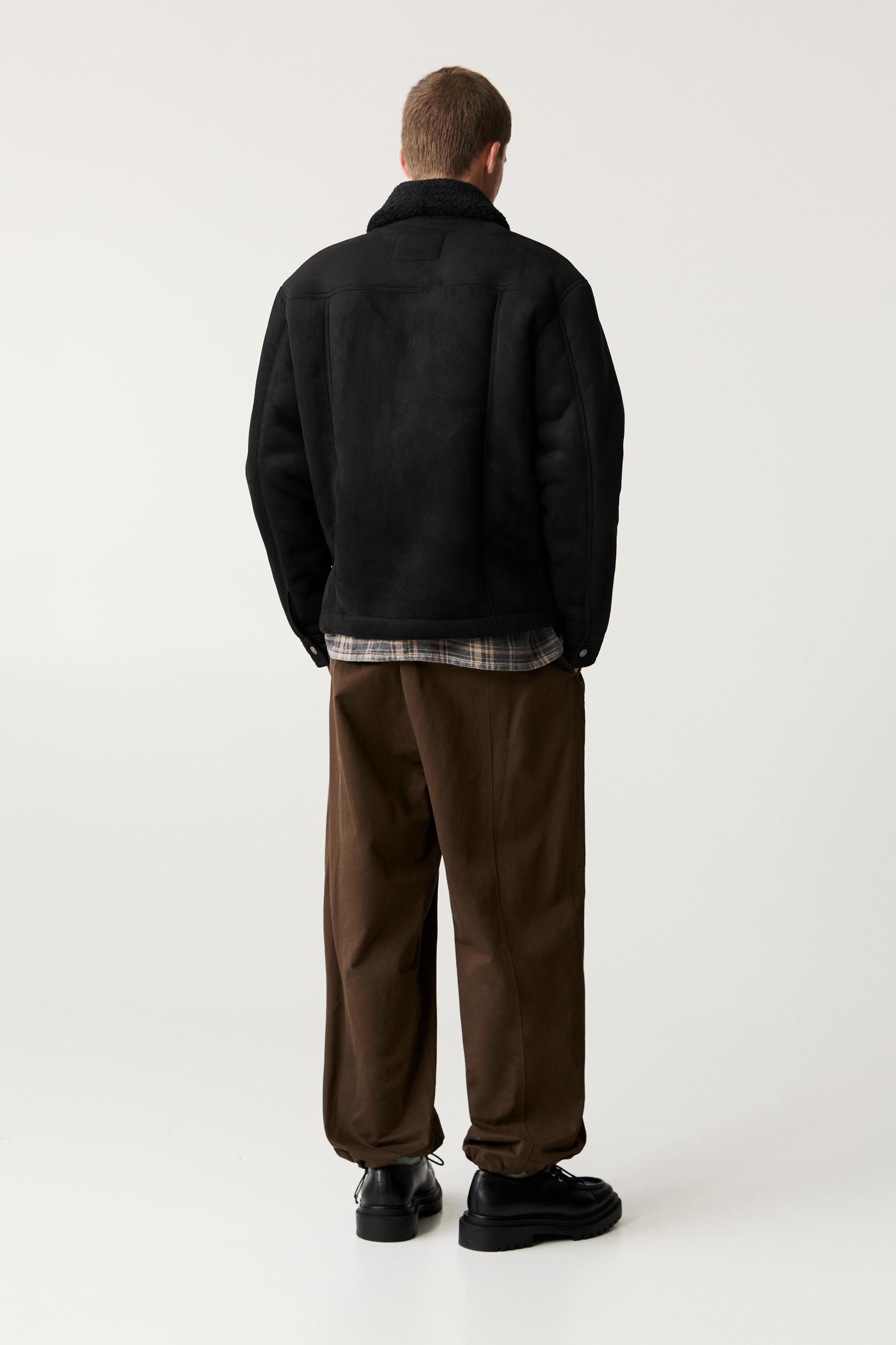 Faux suede jacket with faux shearling collar Product Image