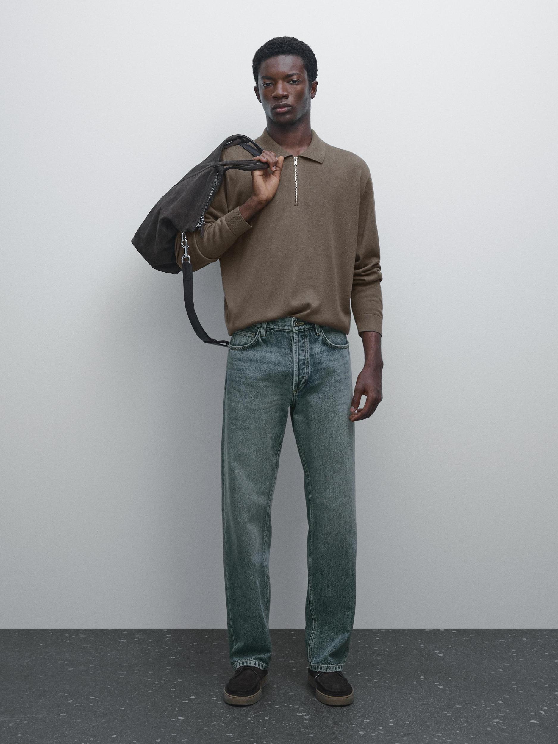 Knit polo sweater with zip Product Image