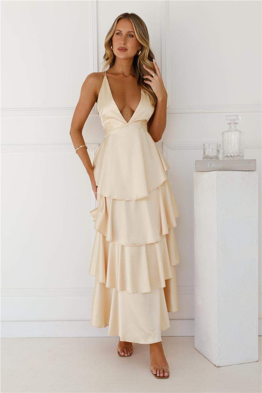 Party Of The Year Satin Maxi Dress Yellow Product Image