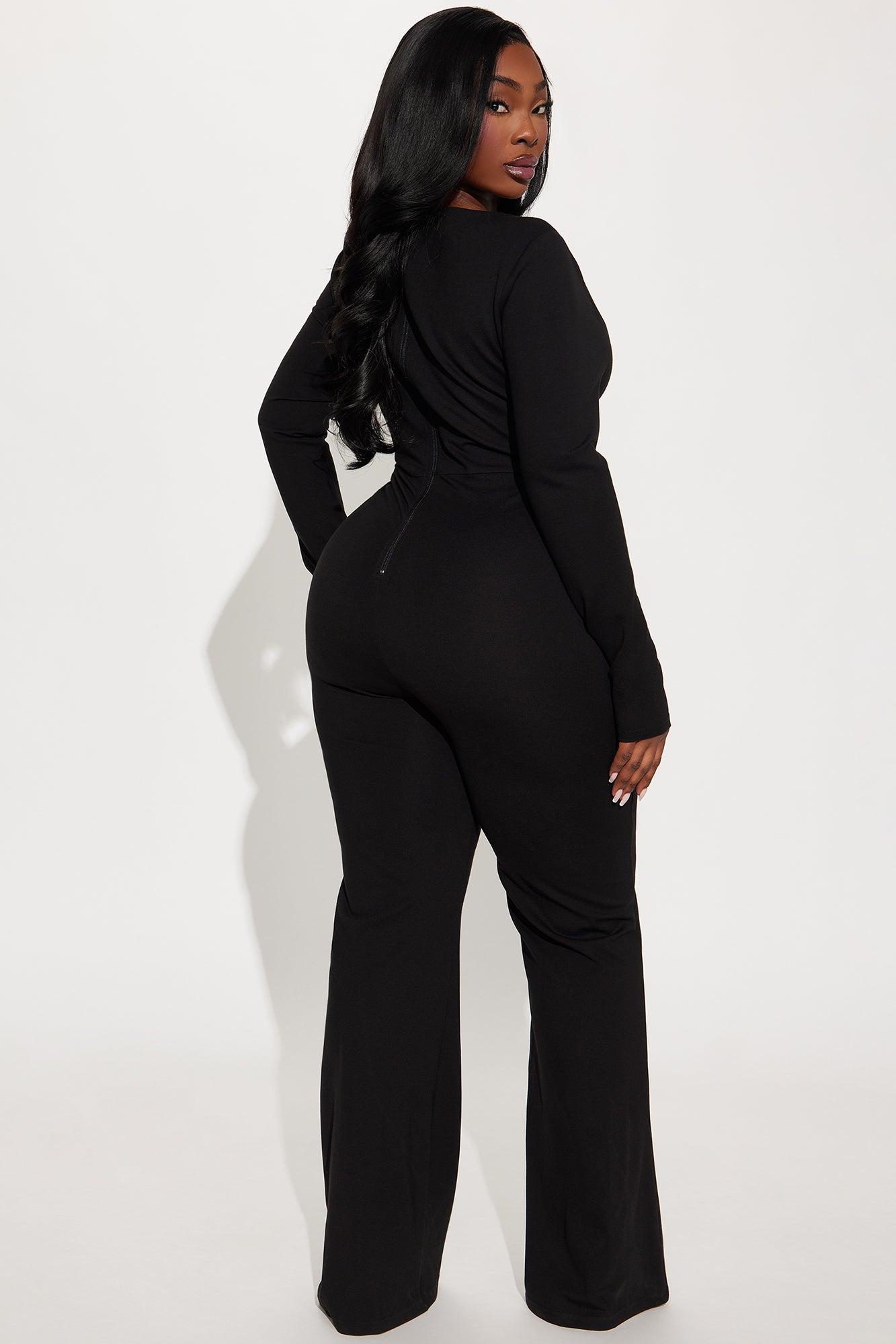 The Mia Button Up Ponte Jumpsuit - Black Product Image