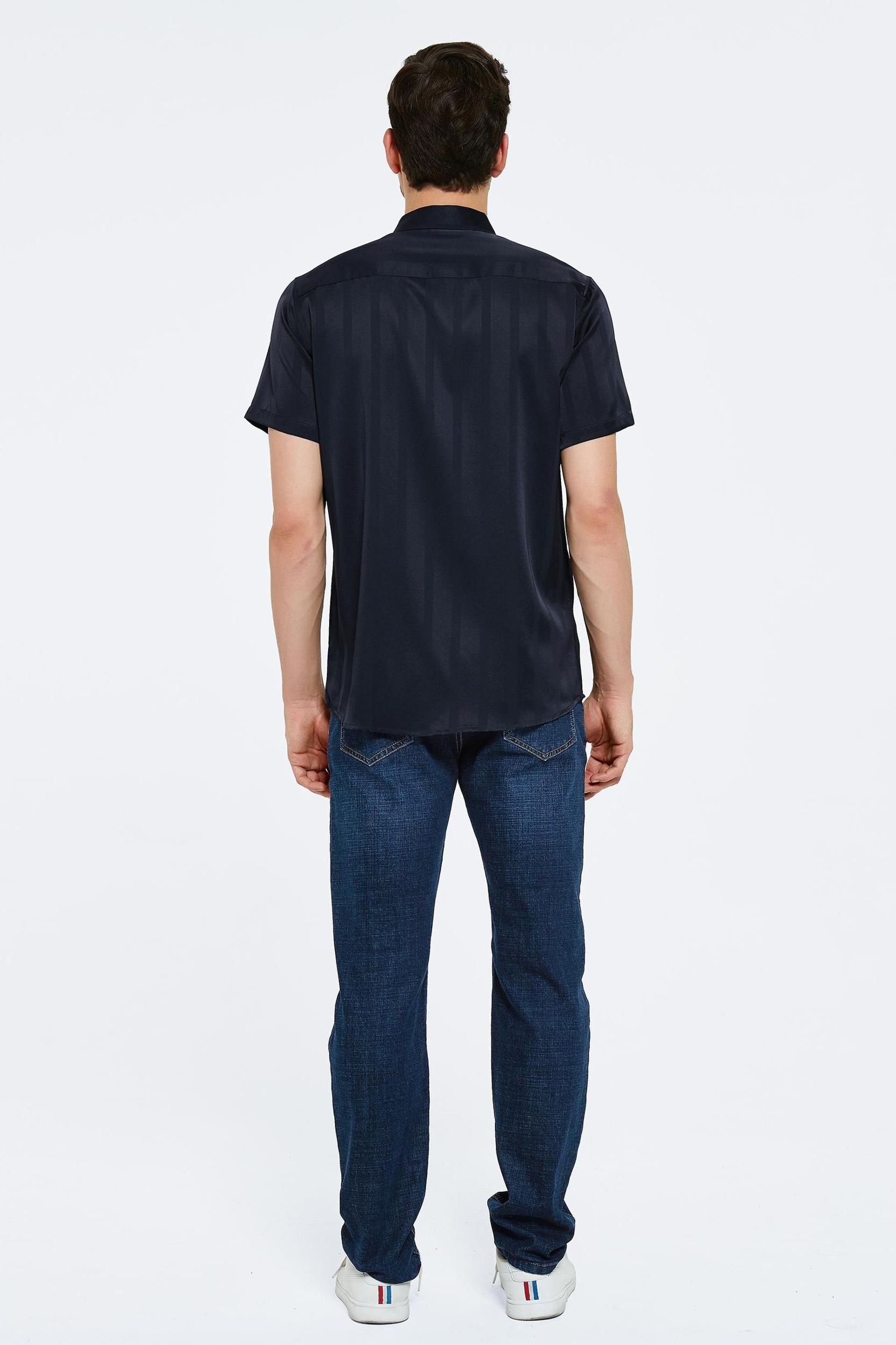 Jacquard Striped Silk Shirt For Men Product Image
