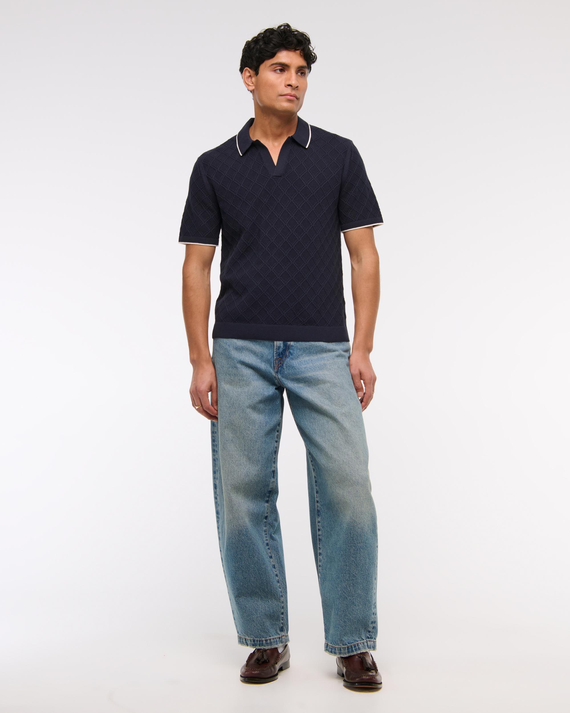 Preppy Tipped Johnny Collar Sweater Polo Product Image