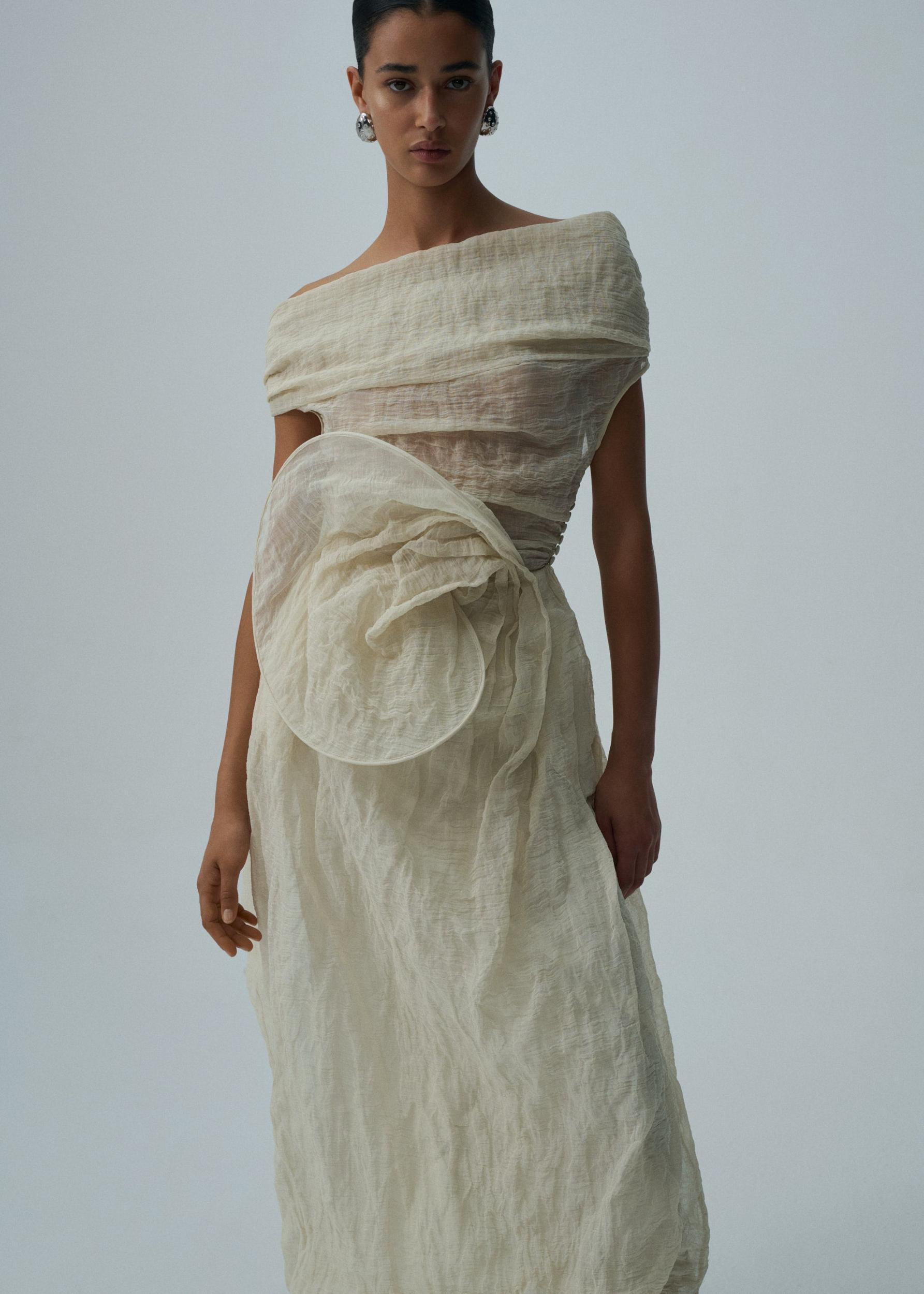 Floral organza midi skirt in beige Product Image