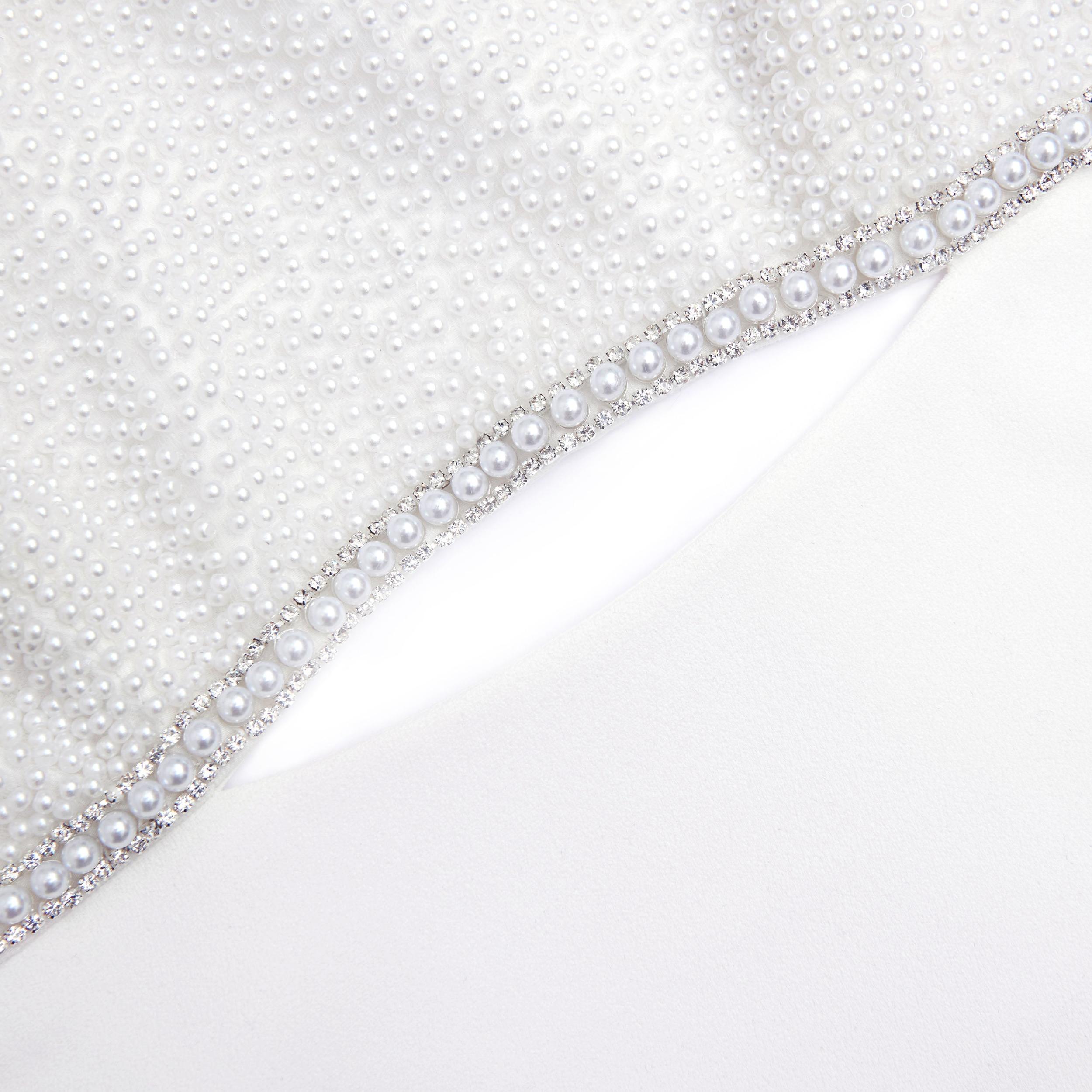 White Crepe Pearl Bow Mini Dress Product Image