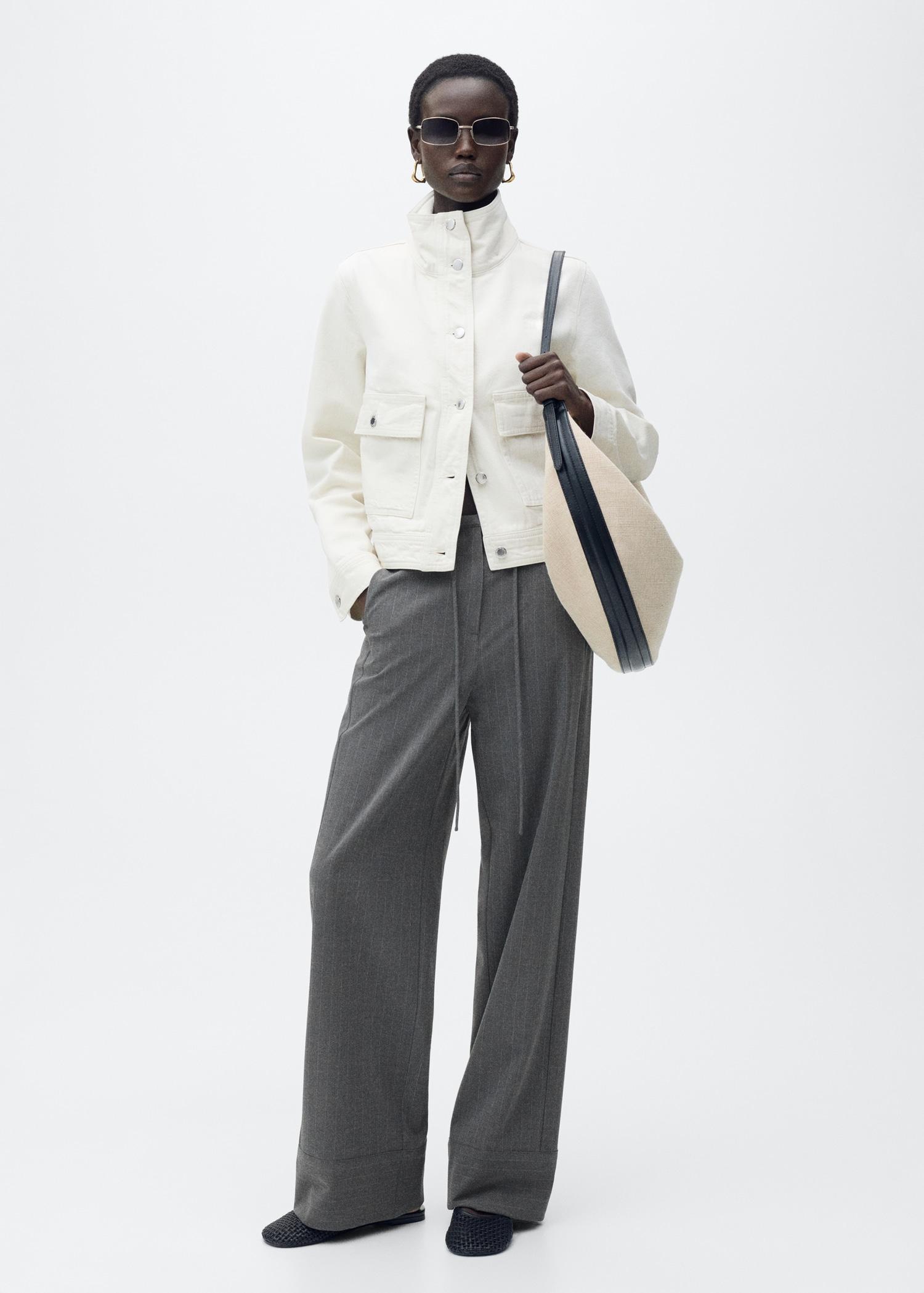 Chalk-stripe straight pants - Women | MANGO USA Product Image