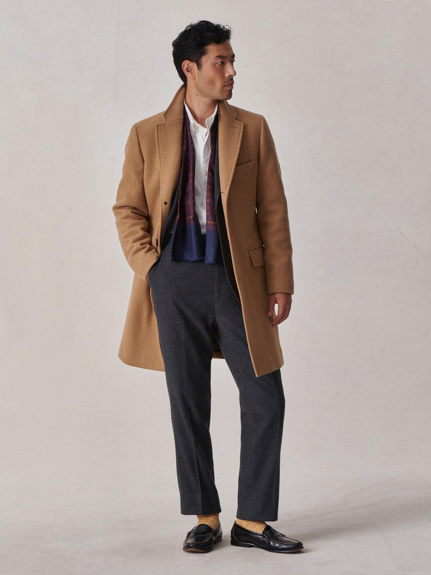 Camel Herringbone Italian Double-Faced Wool Town Coat Product Image