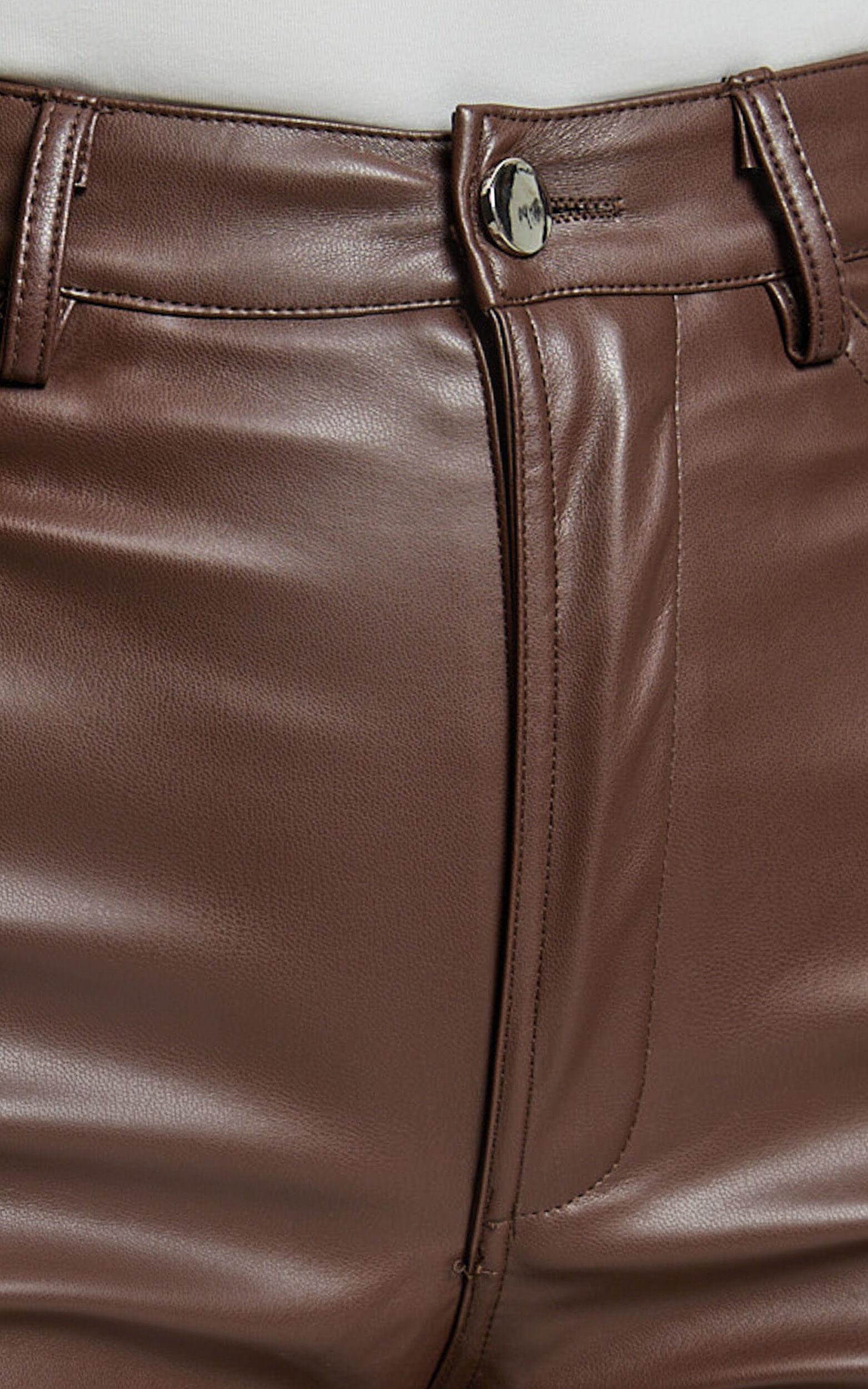Dilyenne Pant - Mid Waist Straight Leg Faux Leather Pant in Chocolate Product Image