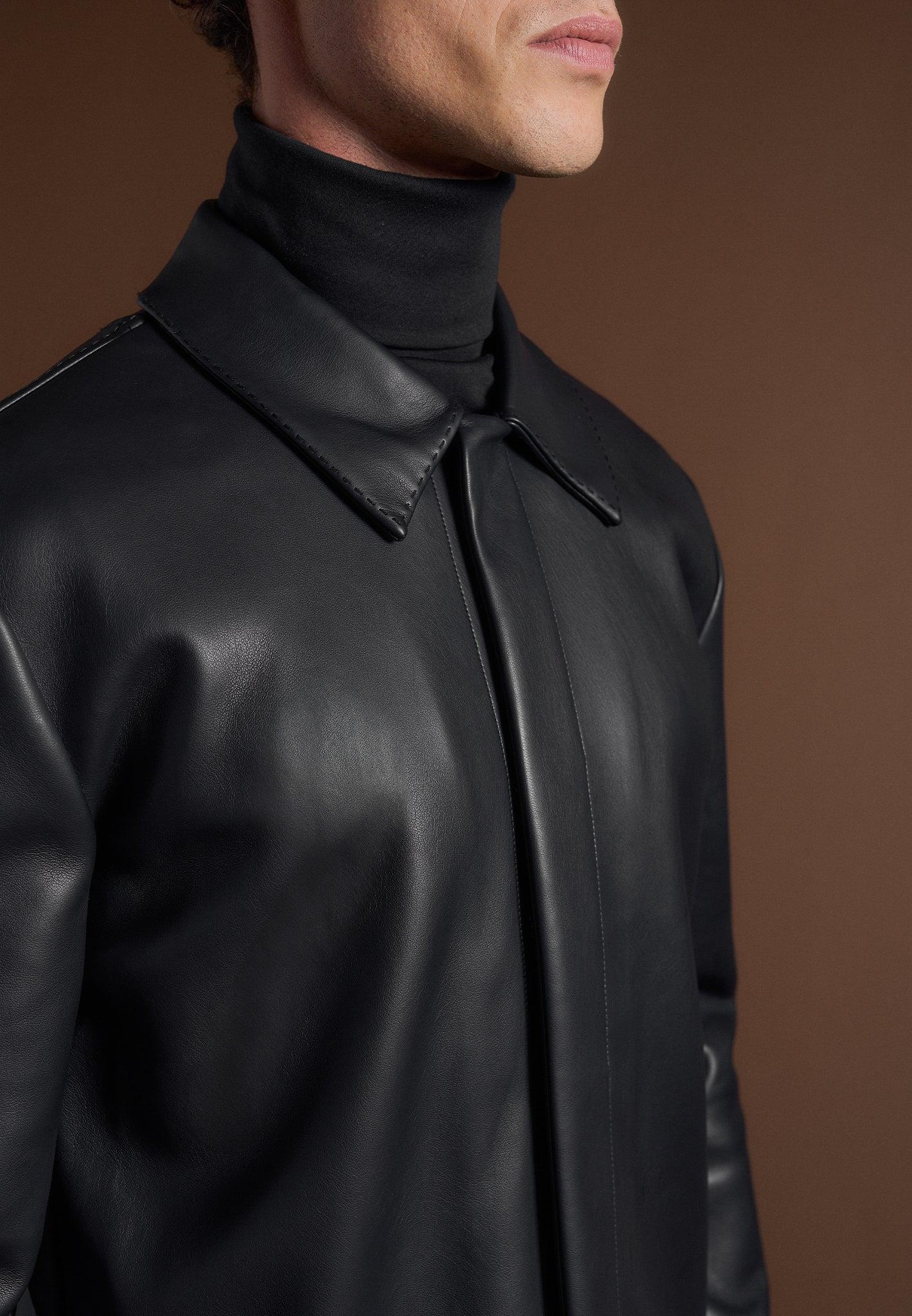 Minimal Leather Shirt - Black Male Product Image