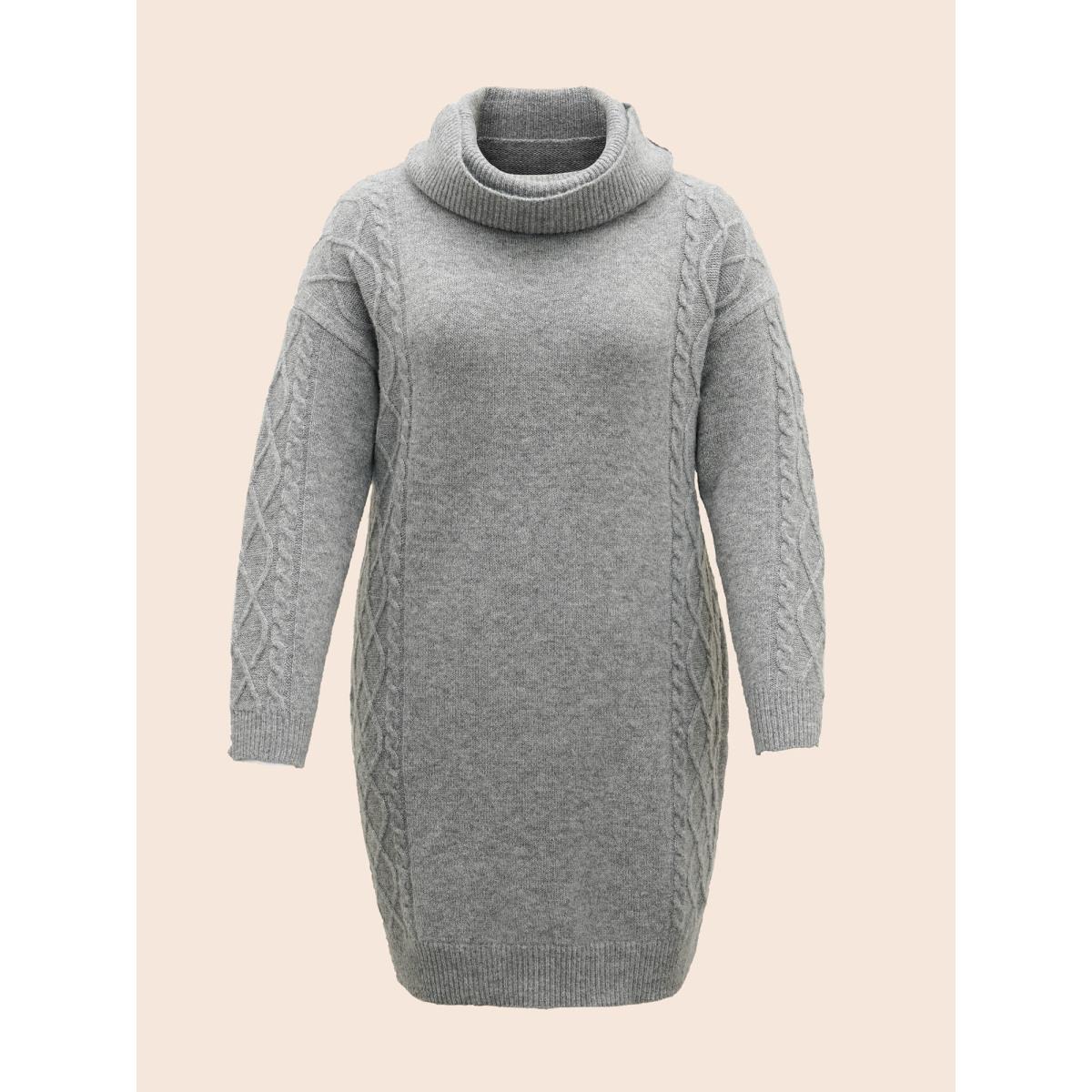 Plus Size Airy Cozy Cable Knit Wool Sweater Dress DimGray Women Casual Loose Long Sleeve Everyday Sweater Dresses BloomChic 18-20/2X Product Image