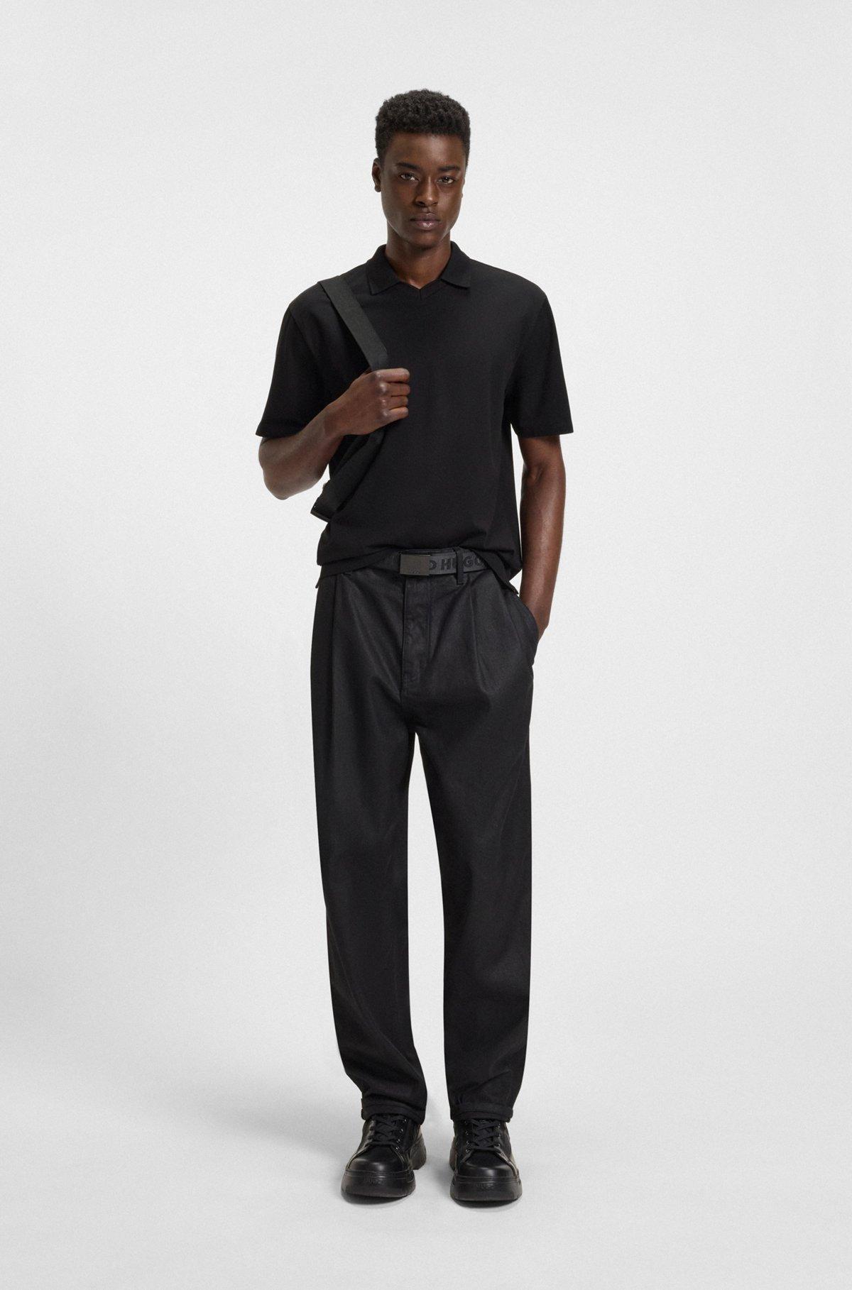 HUGO - Relaxed-fit polo shirt in mercerized stretch-cotton piqué - Black Product Image