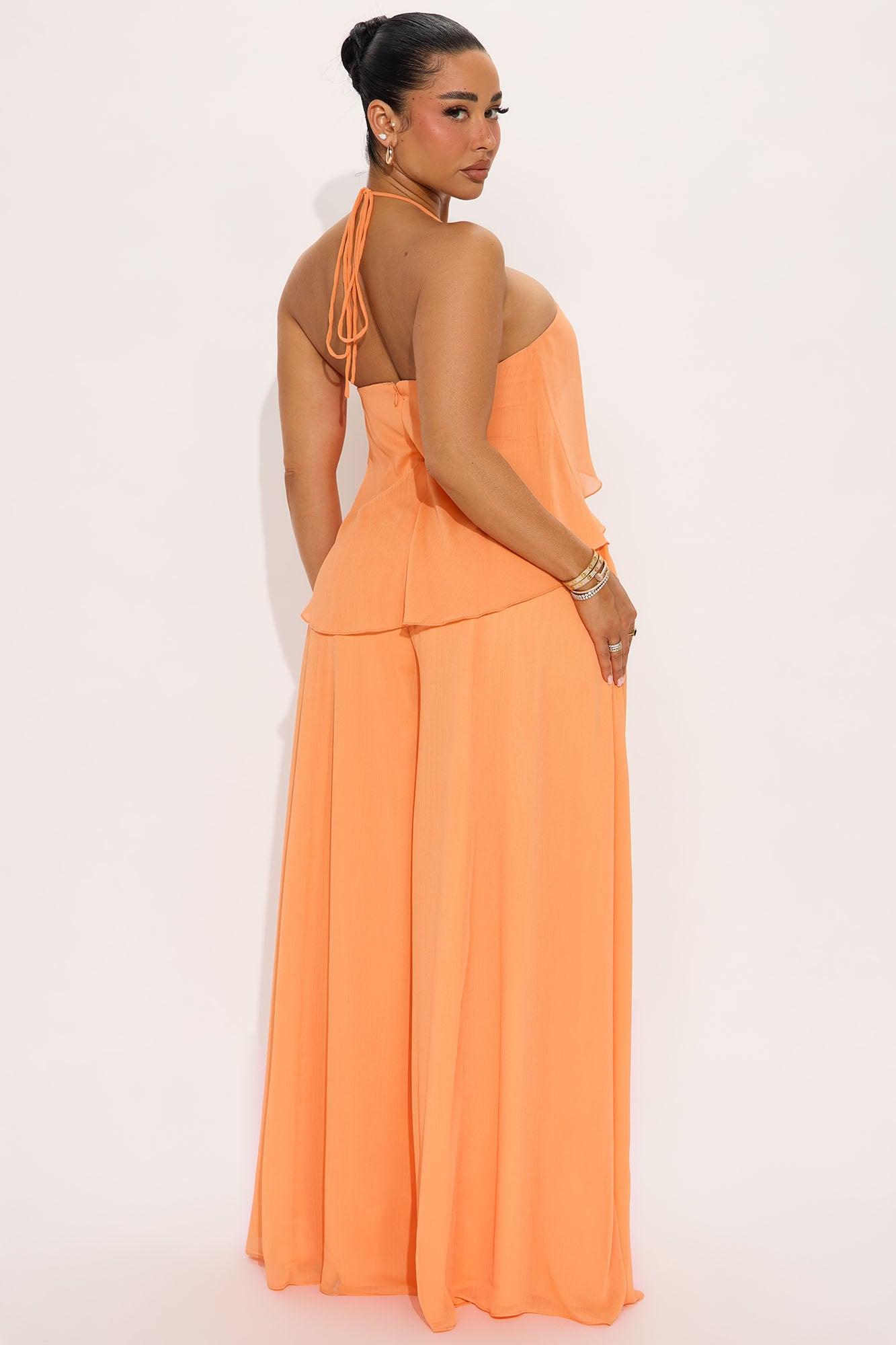 Jezibel Chiffon Wide Leg Jumpsuit - Orange Product Image
