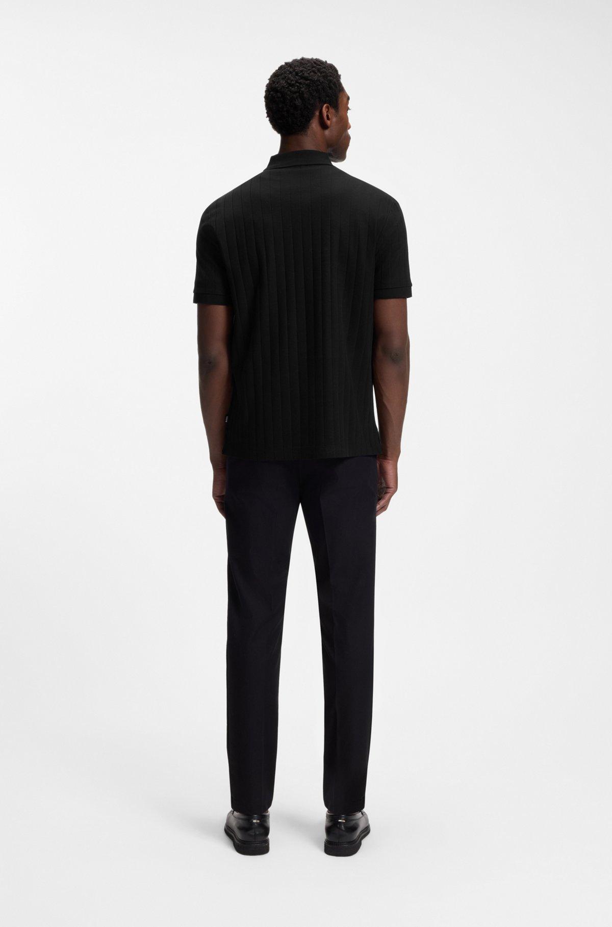 Stripe-collar polo shirt in cotton jacquard Product Image