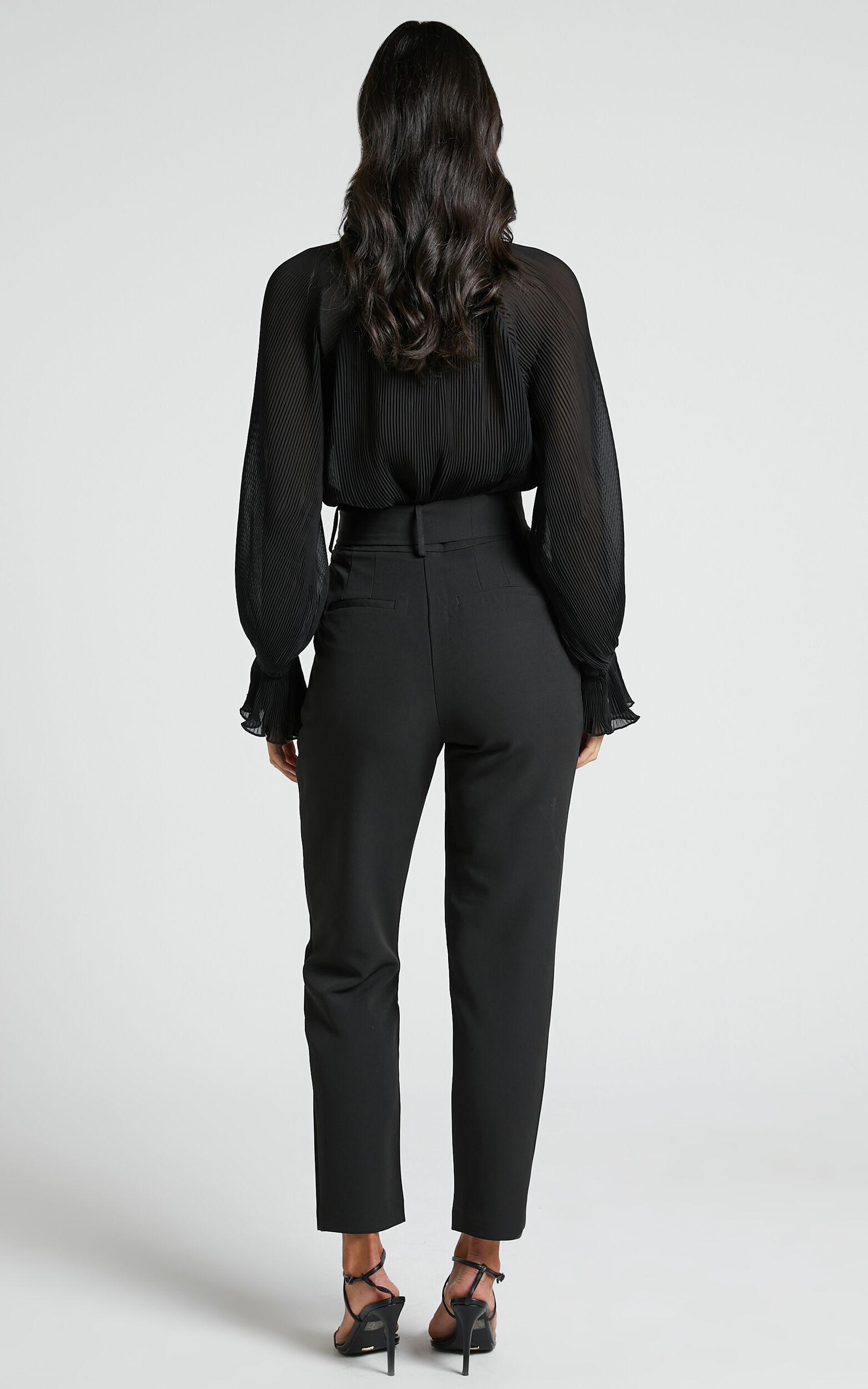 Milica Trousers - Belted High Waisted Trousers in Black Product Image