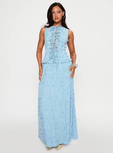 Songbird Shirred Maxi Dress Blue Product Image