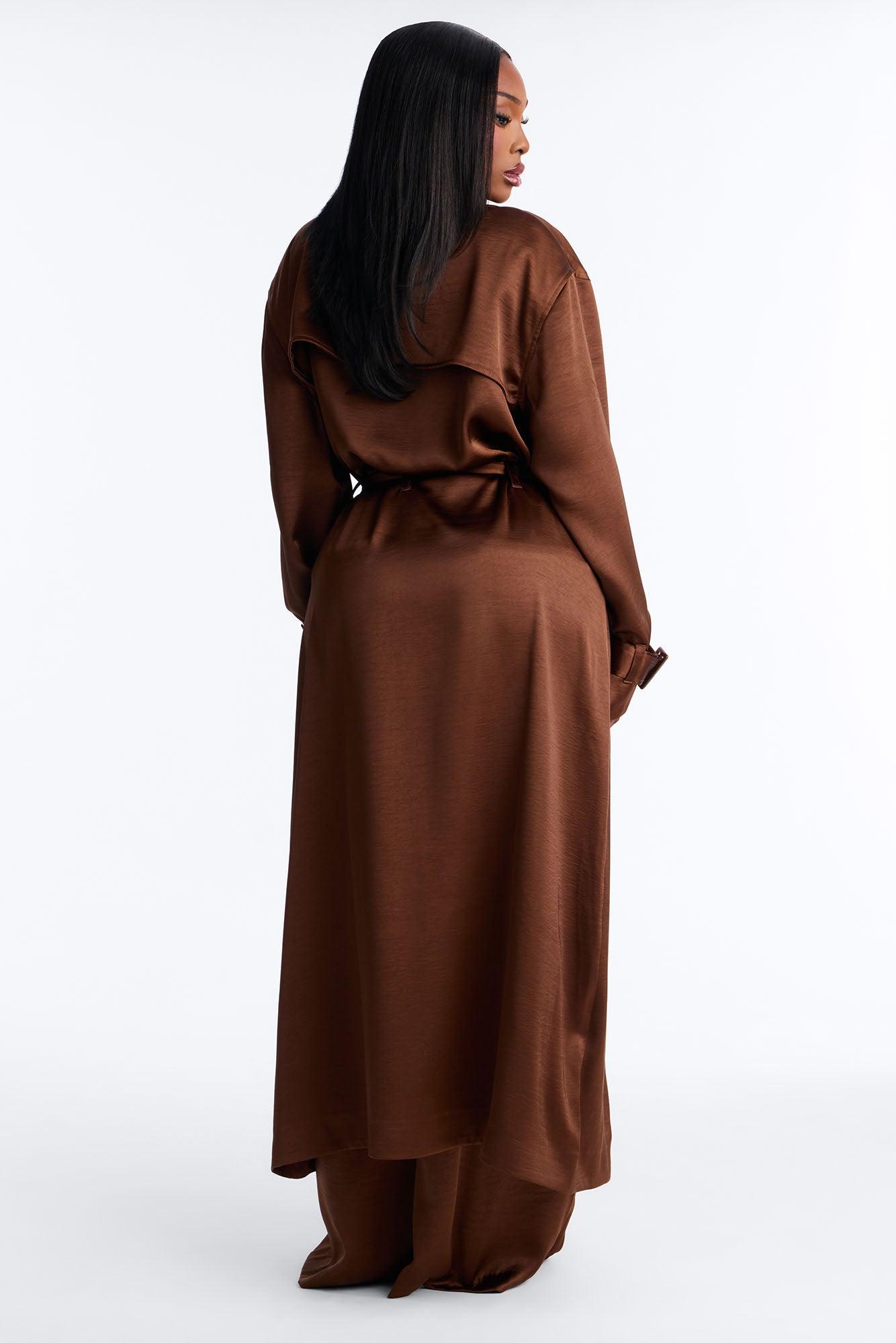 Romance Me Satin Trench Coat - Brown Female Product Image