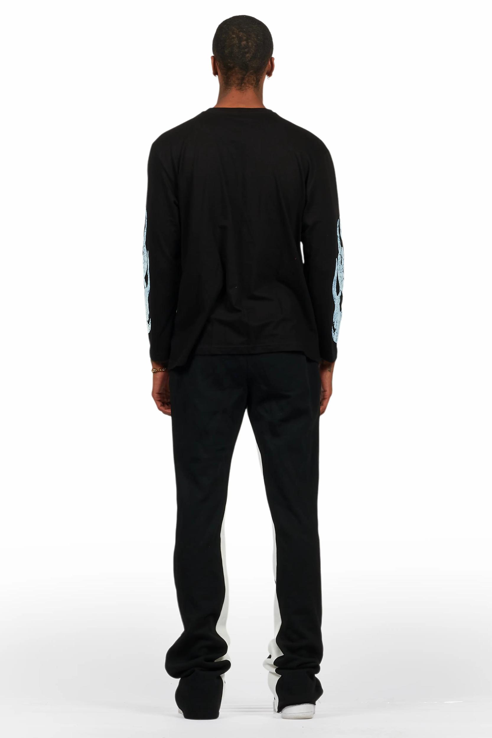 Amos Black/White Long Sleeve T-Shirt/Stacked Baggy Pant Set Male Product Image