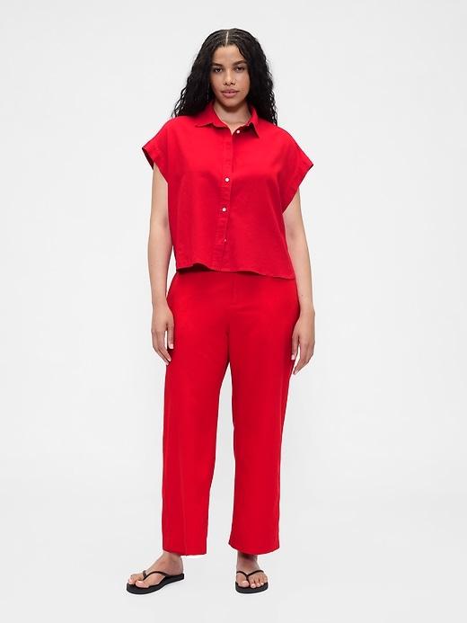 Linen-Blend Relaxed Straight Ankle Pants Product Image