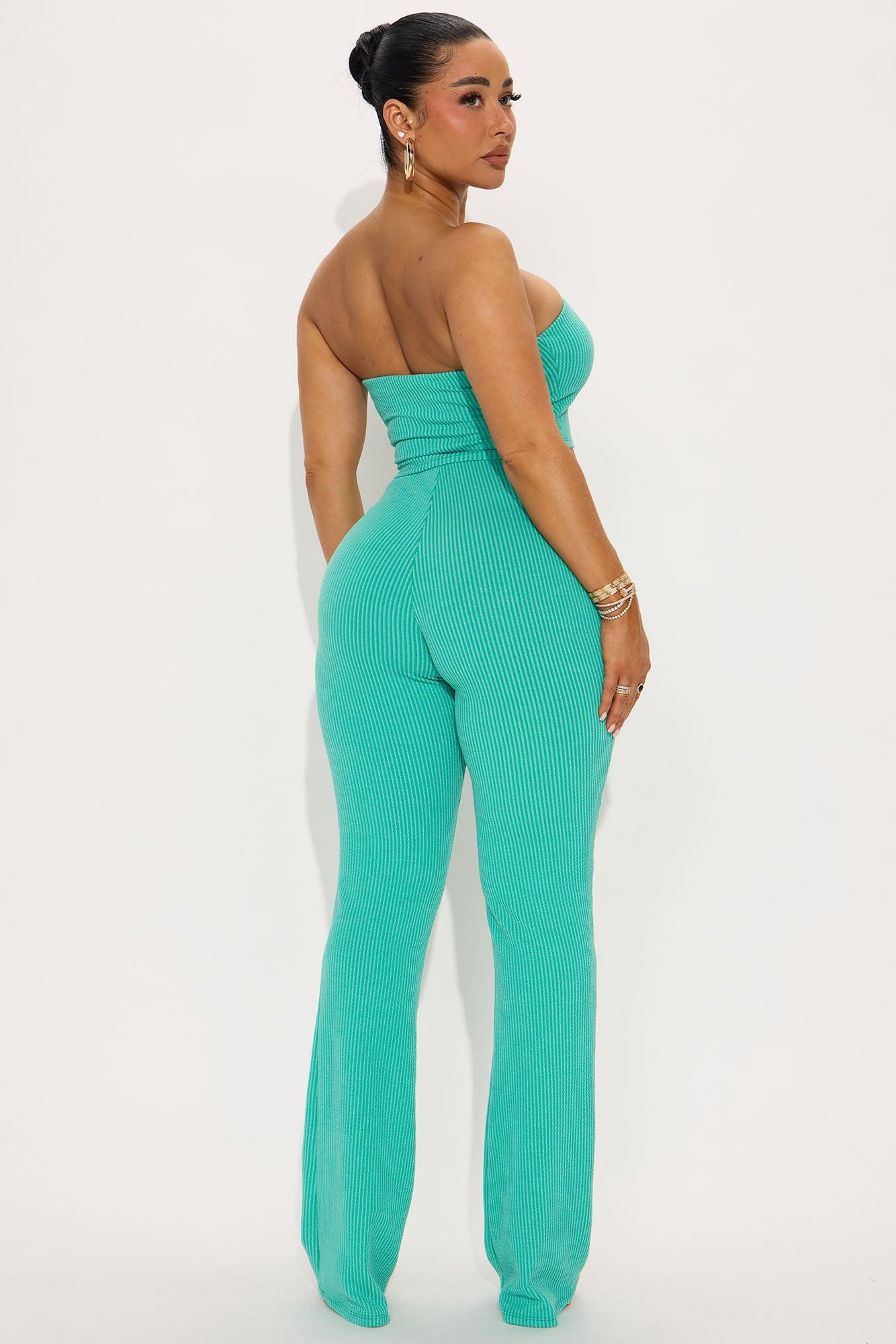 Reya Ribbed Pant Set - Teal Product Image