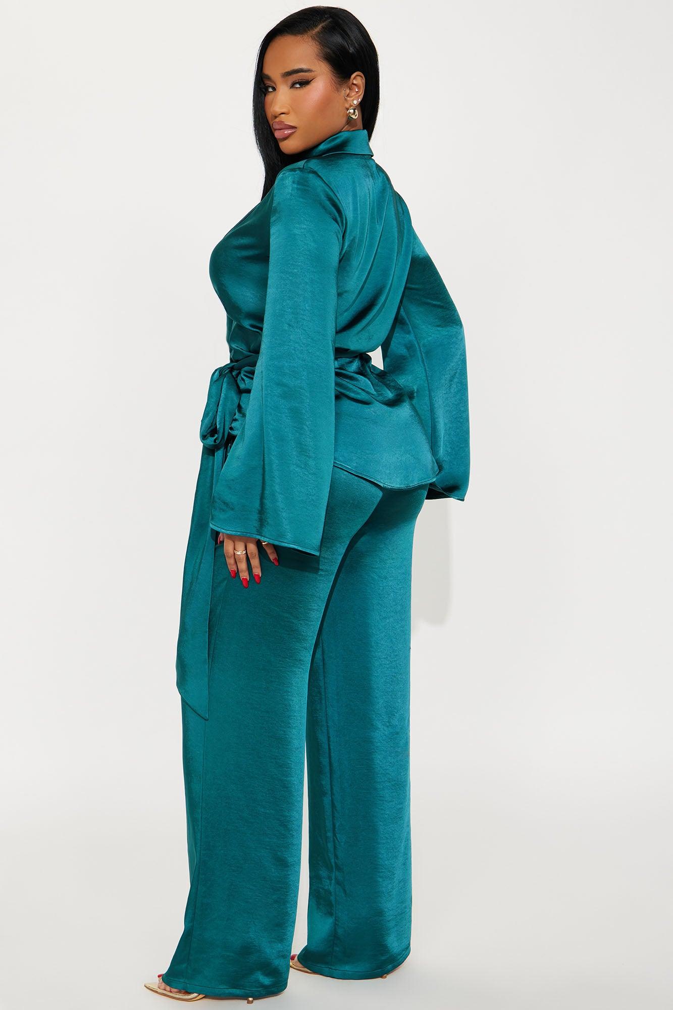 One And Only Satin Blazer Set - Teal Female Product Image