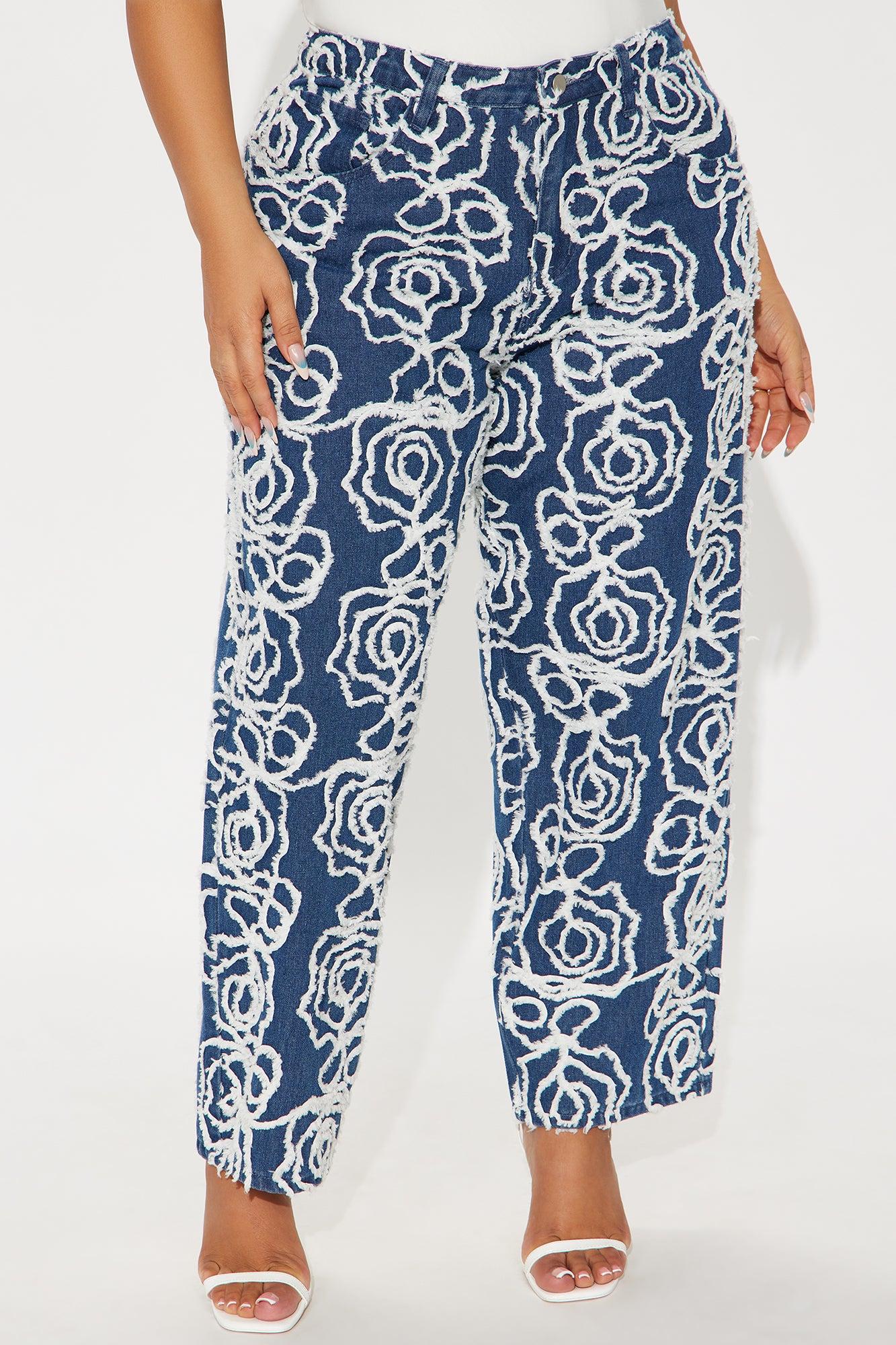 Urban Flora Loose Straight Leg Jeans - Medium Wash Female Product Image