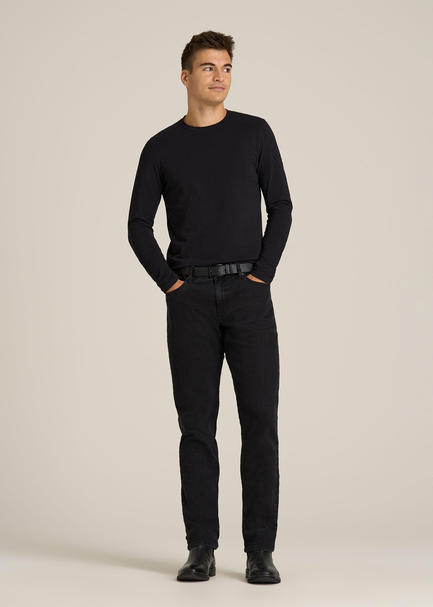 The Essential Modern Fit Crewneck Long Sleeve Tee for Tall Men in Black Male Product Image