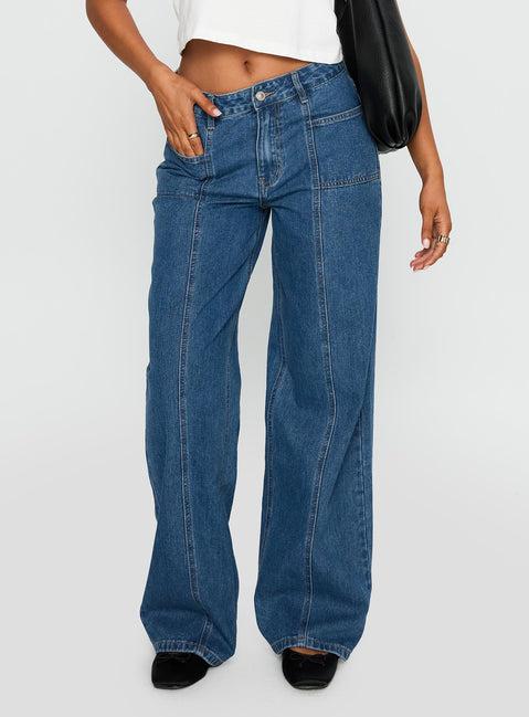 Taji Mid Rise Wide Leg Jeans Dark Blue Product Image