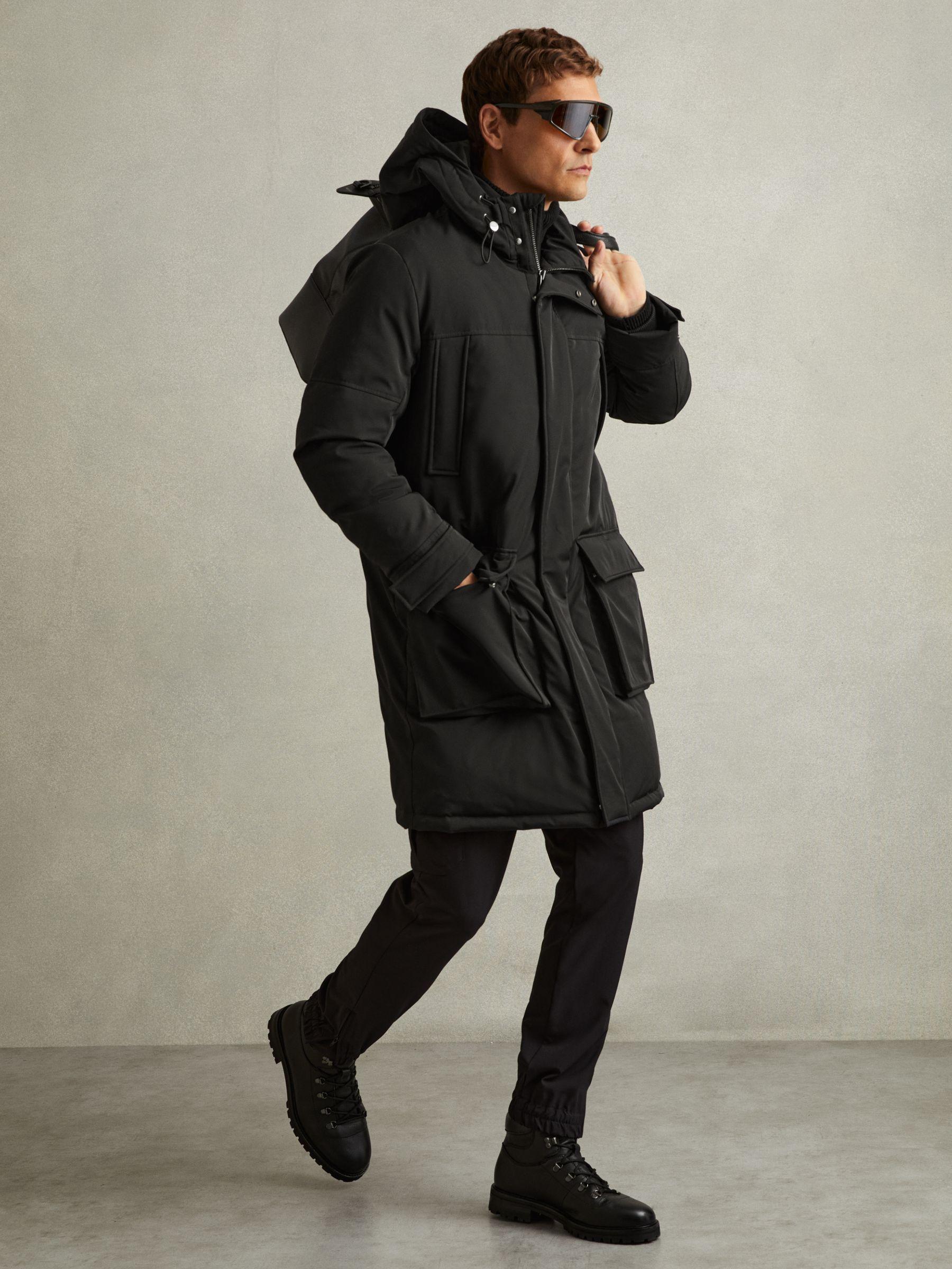 Hooded Shell Down Coat in Black Product Image