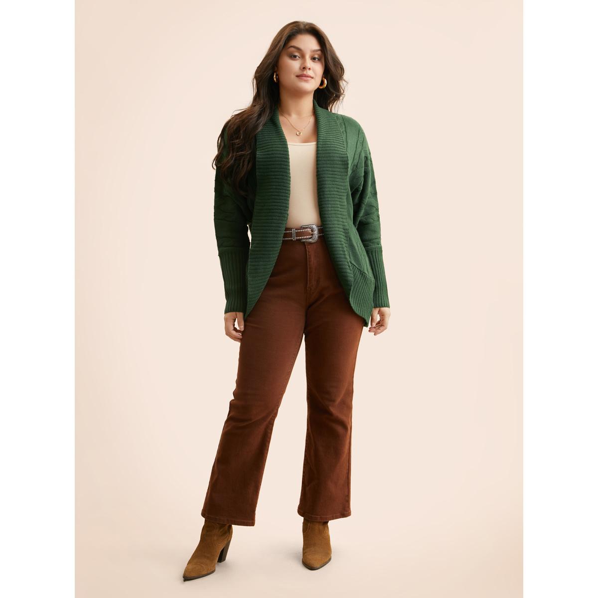 Plus Size Texture Cable Knit Dolman Sleeve Cardigan DarkGreen Women Leisure Loose Long Sleeve Casual Cardigans BloomChic 10/M Product Image